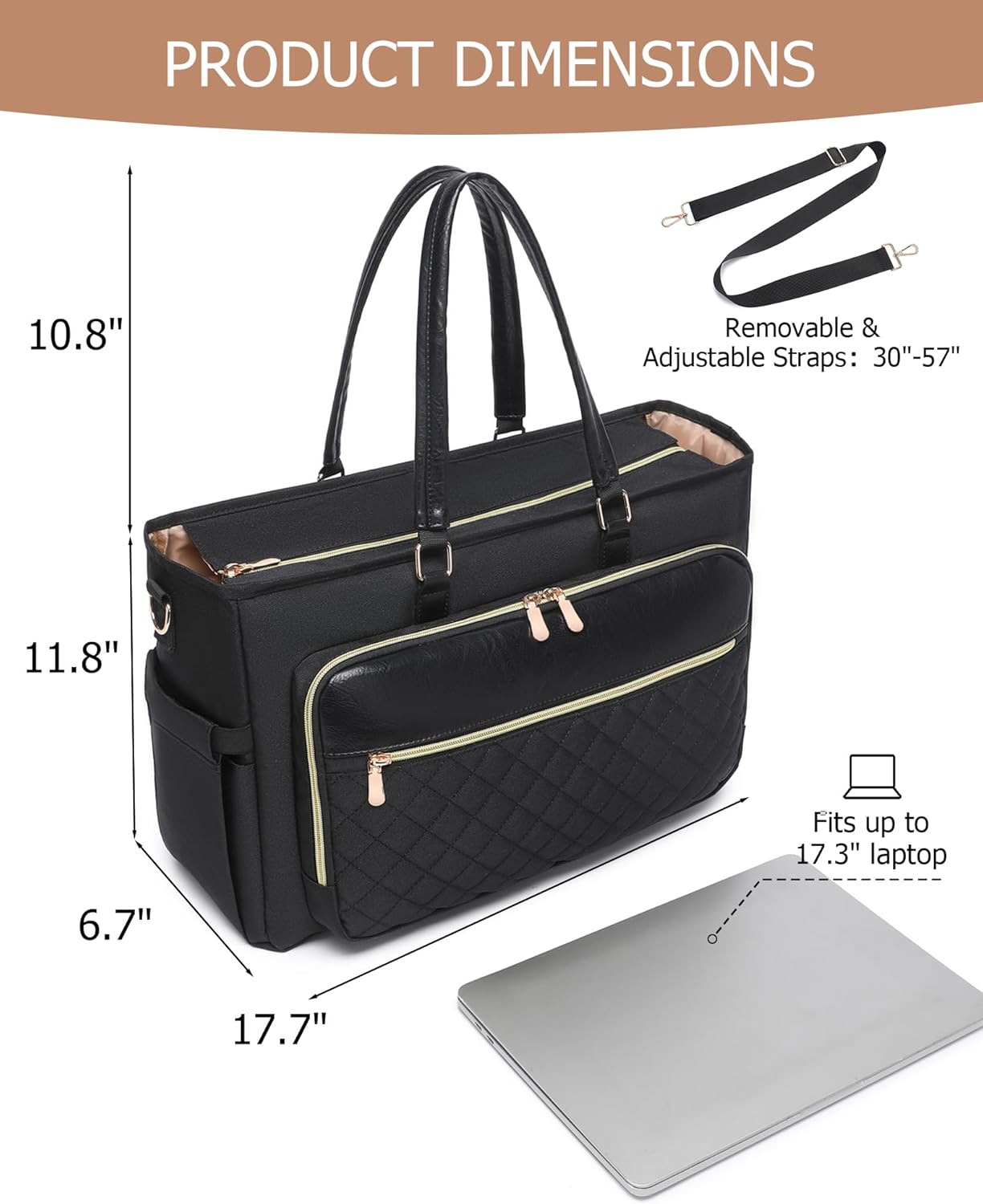 Laptop Tote Bag for Women Work, Multi-pocket Teacher Handbag with Cup Holder, 17.3 Inch Computer Purse for Office, Travel