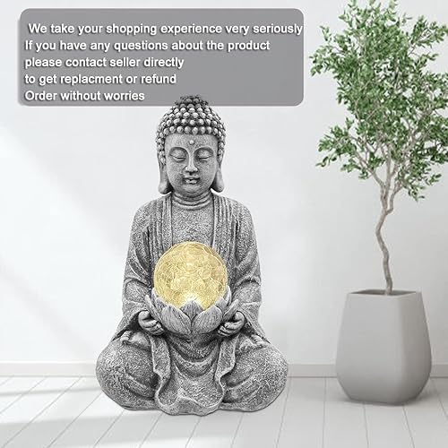 Miniatura 8 de Nacome Estatua de Buda meditadora con luz solar Buda solar Zen con escultura de bola de vidrio agrietado decoración de interiores y exteriores para
