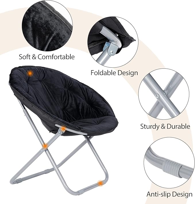 Sillón Plegable Descanso Redondo Peluche Negro miniatura 7