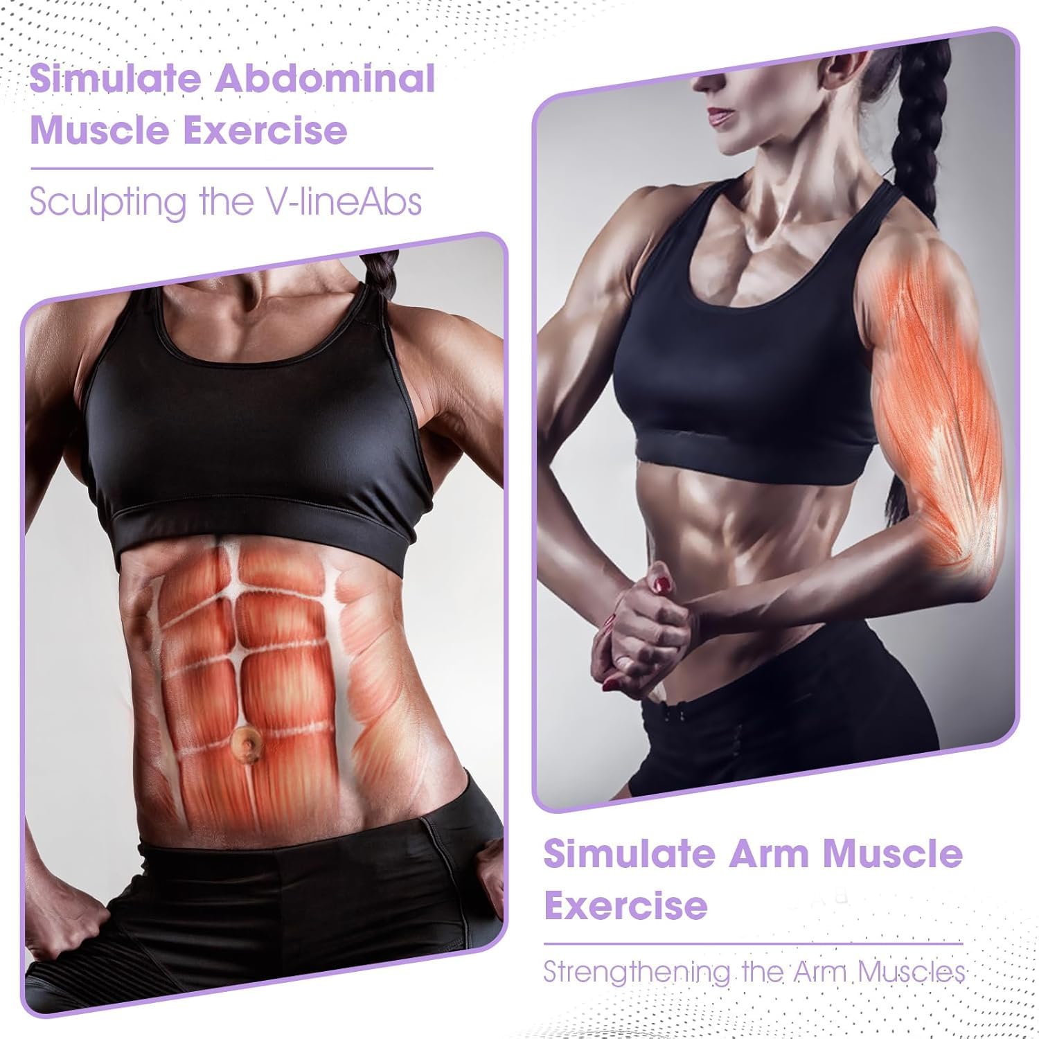 Braload EMS Bauchmuskeltrainer Trainingsgerät, Elektrischer Muskelstimulator, USB-aufladbar, 8 Modi & 19 Intensitätsstufen für Bauch, Arme, Hüfte und Beine, für Frauen und Männer (Rosa-Violett)