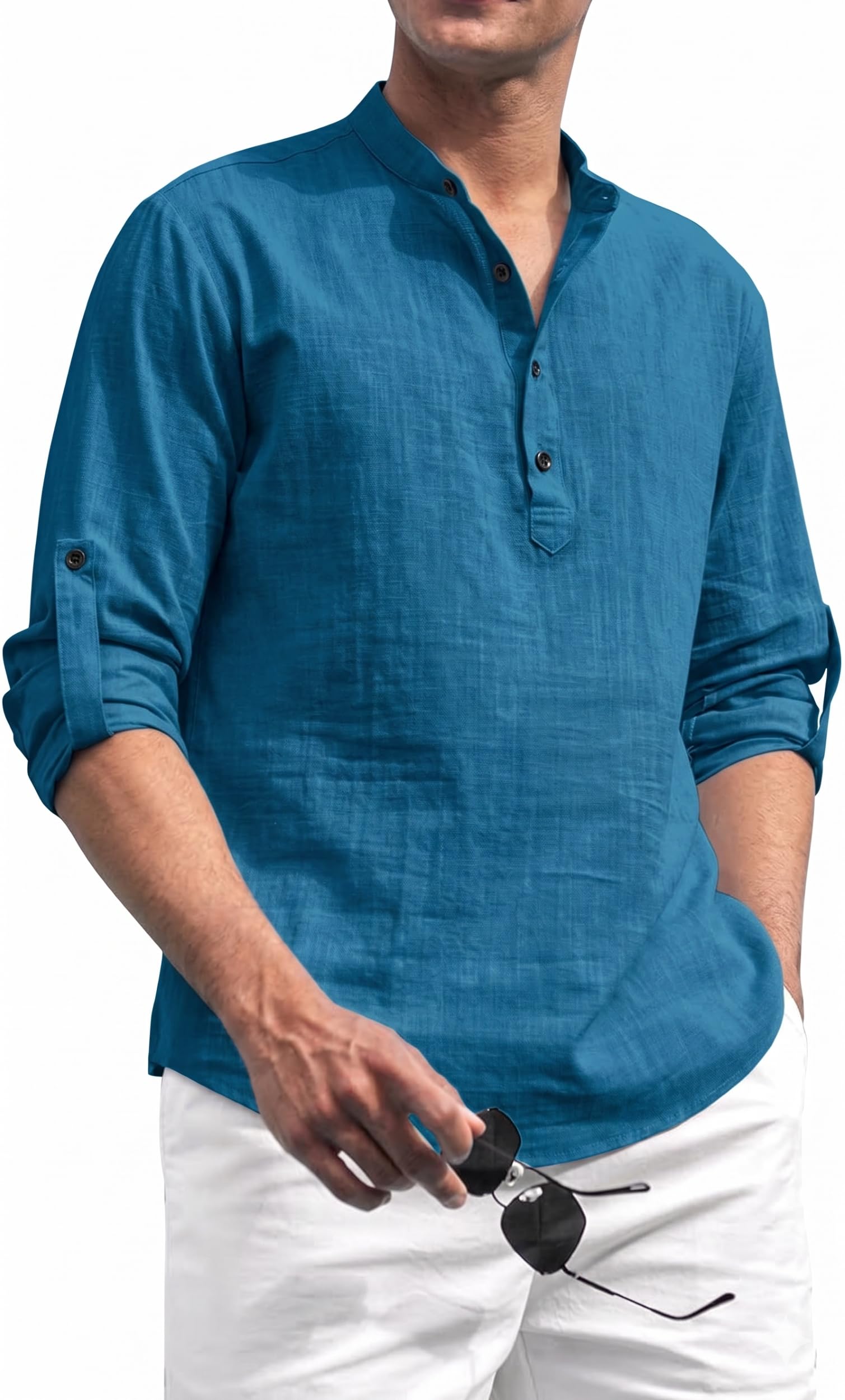 Solid Men's Short Kurta | Premium Cotton Blend Casual Kurta | Full Sleeve Mandarin Collar Ethnic Wear Men Regular Fit-picture-26