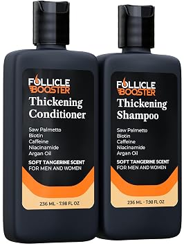 Biotin Hair Growth Shampoo and Conditioner Set for Men and Women - Thickening Treatment for Thinning Hair - Natural and Vegan DHT Blocker for Hair Loss - Caffeine, Saw Palmetto, Niacin, Argan Oil