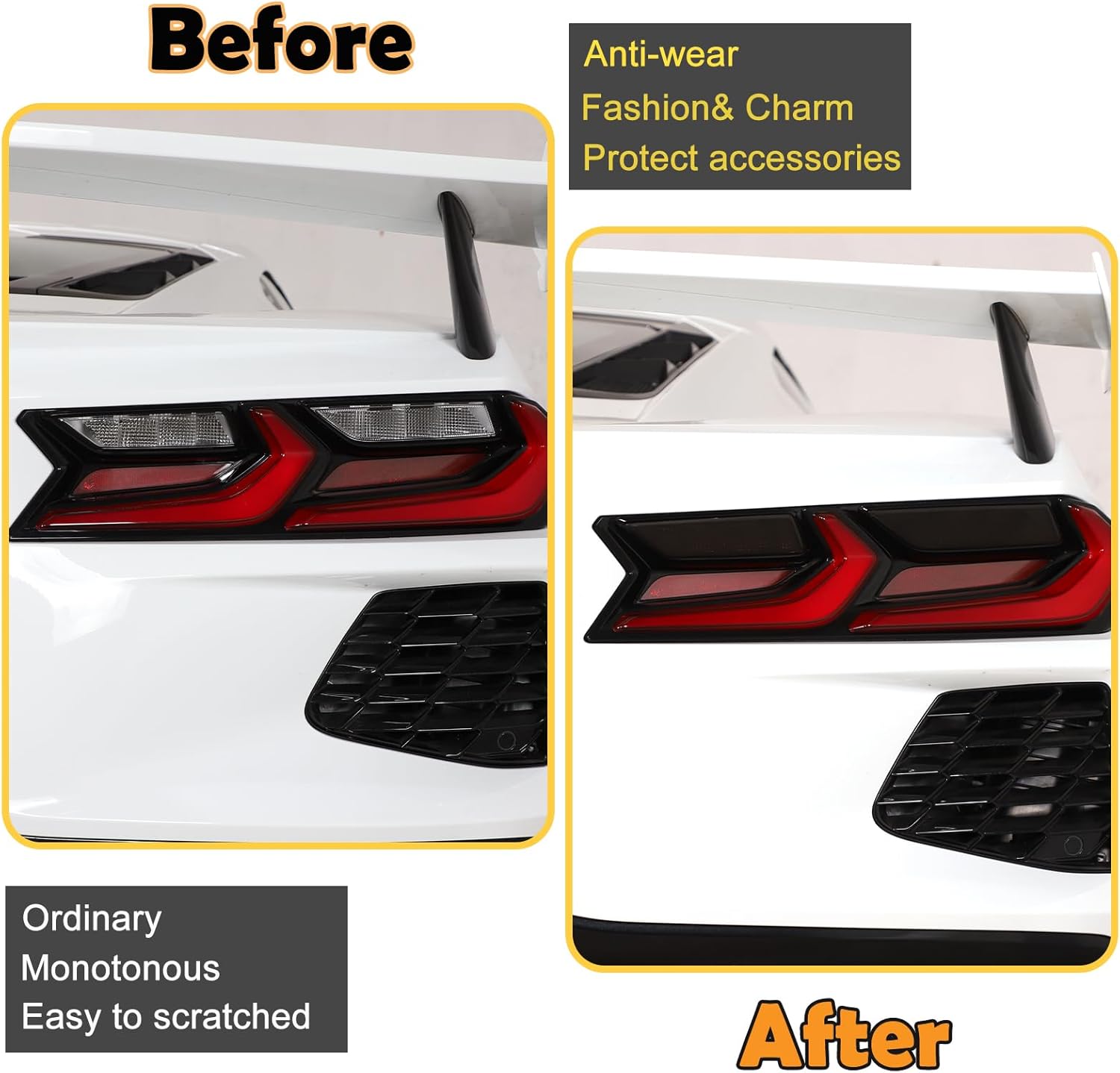 CHEAYAR Car Rear Lamp Smoked Tinted Tail Light Cover Compatible with Corvette C8 Stingray 2020-2023, Lights Cover Reversing Lamp Protection,C8 Accessories 4PCS