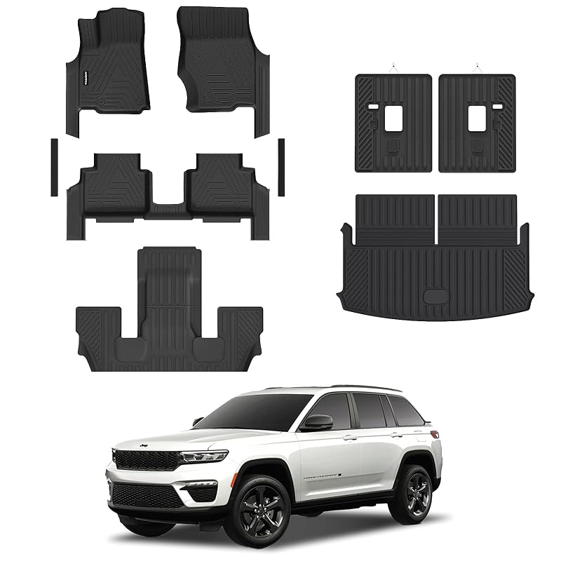 Kit de tapetes automotivos em TPE para Jeep Grand Cherokee L 2021–2026, 6 lugares sem console central, preto, MC-JD0201