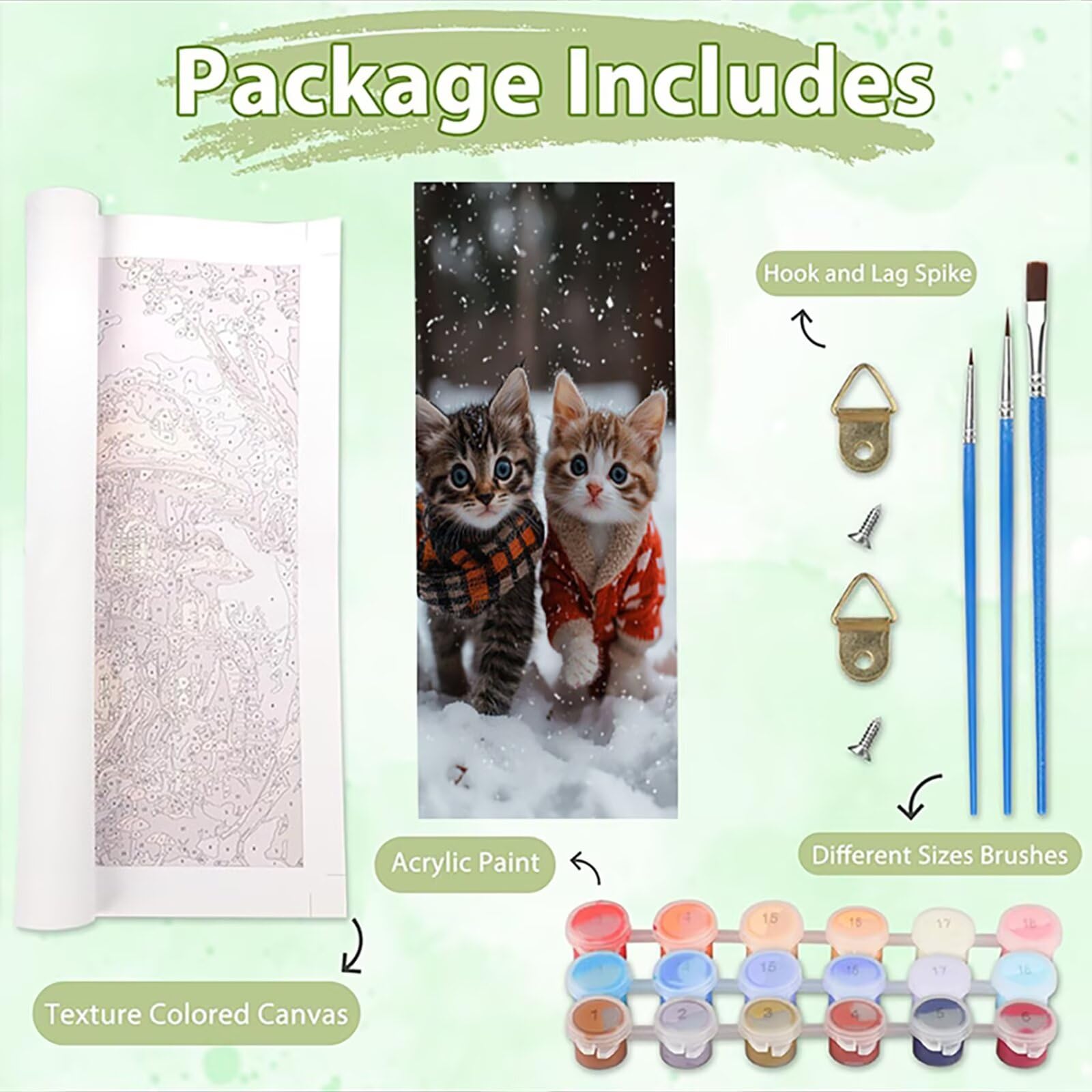 Malen Nach Zahlen 50x150cm Leinwand Katze Malen Nach Zahlen Erwachsene mit Ohne Rahmen, DIY Kreativ Set für Erwachsene mit Pinseln und Acrylfarbe, Zimmer Deko Schnee Landschaft Geschenk, P0M-446