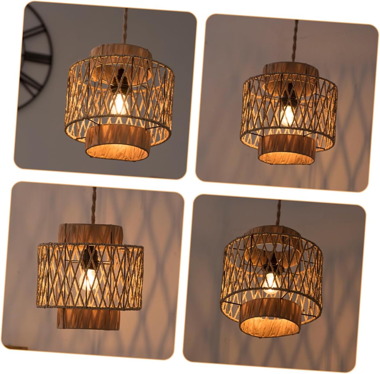 Farmhouse Bohemian Ceiling Light Cover Handwoven Paper Rope Lampshade Replacement for Pendant Lighting Vintage Woven Design Smooth Texture for Bedroom Living Restaurant and Office