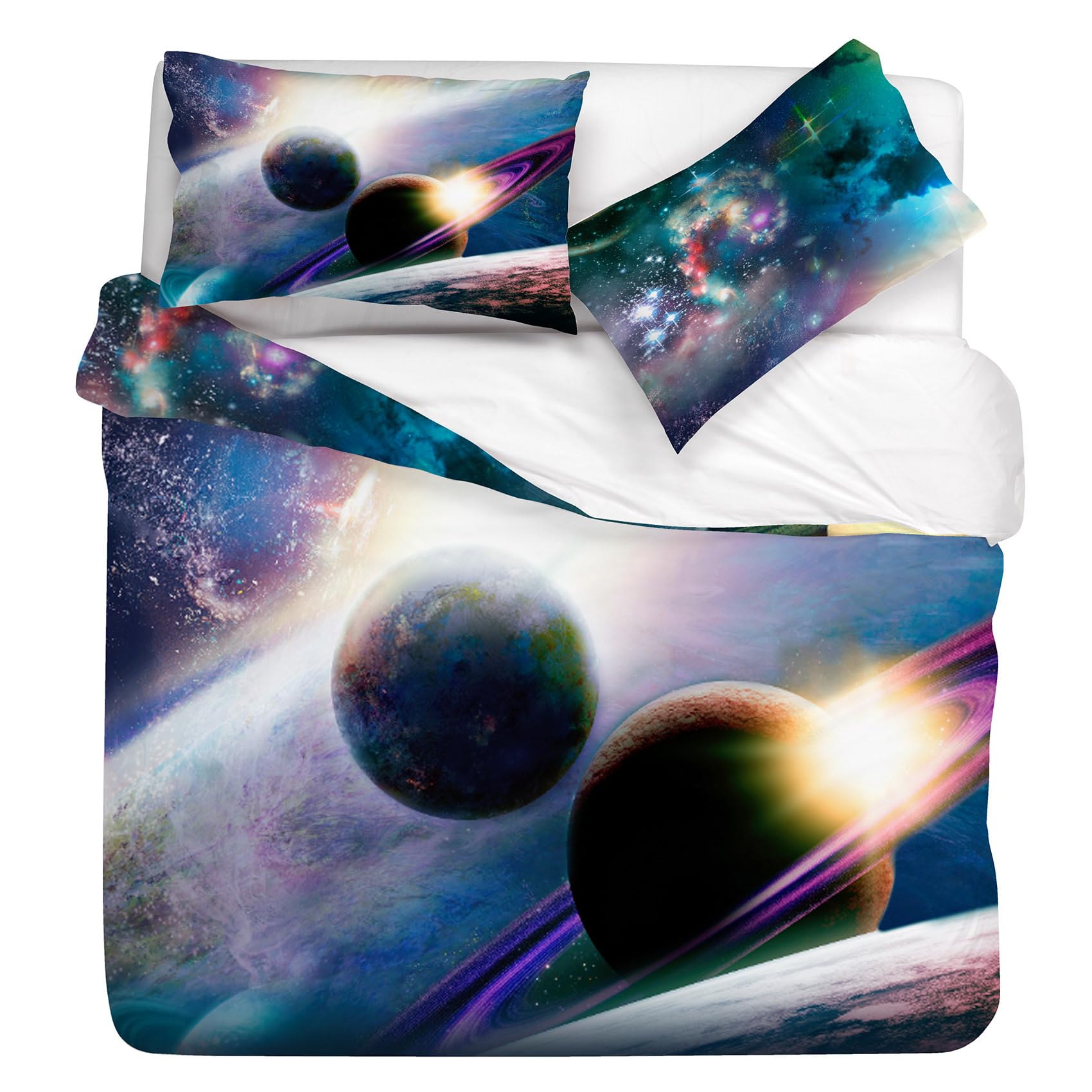 Gabel Planets Duvet Cover Set, 250 x 205 cm, Pure Cotton, Multicoloured, Digital Photo Print, Double-Face with Più Mio System