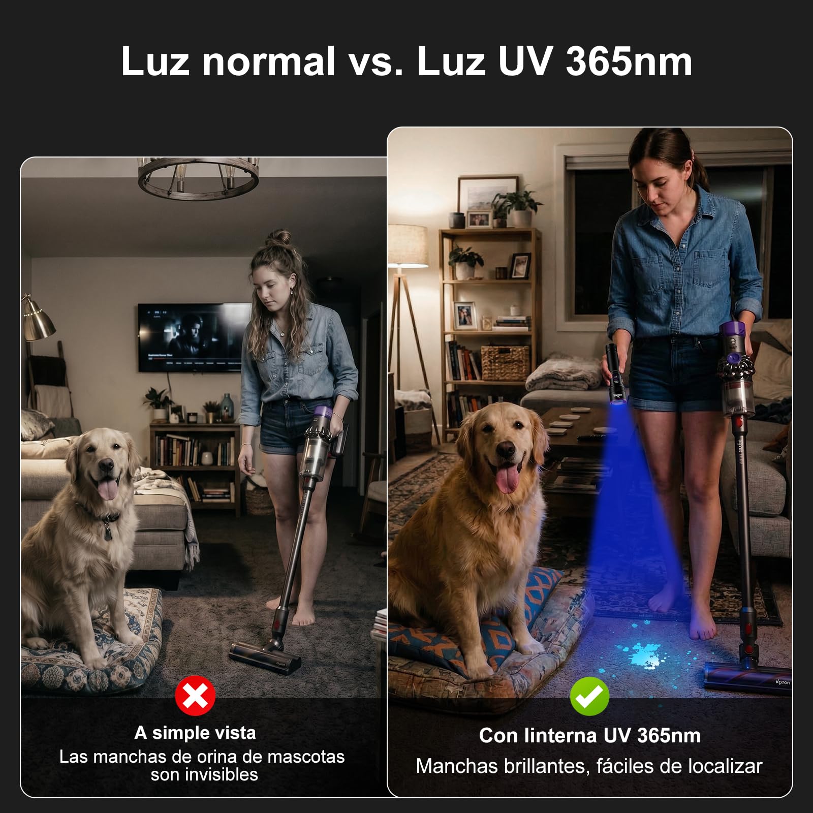 Shadowhawk 365nm Linterna Ultravioleta Con Lente De Filtro - 30W De 4 Núcleos Linterna UV Potente Recargable para la detección de orina de mascotas/curado de resina/rocas/escorpión, etc., Pantalla LCD