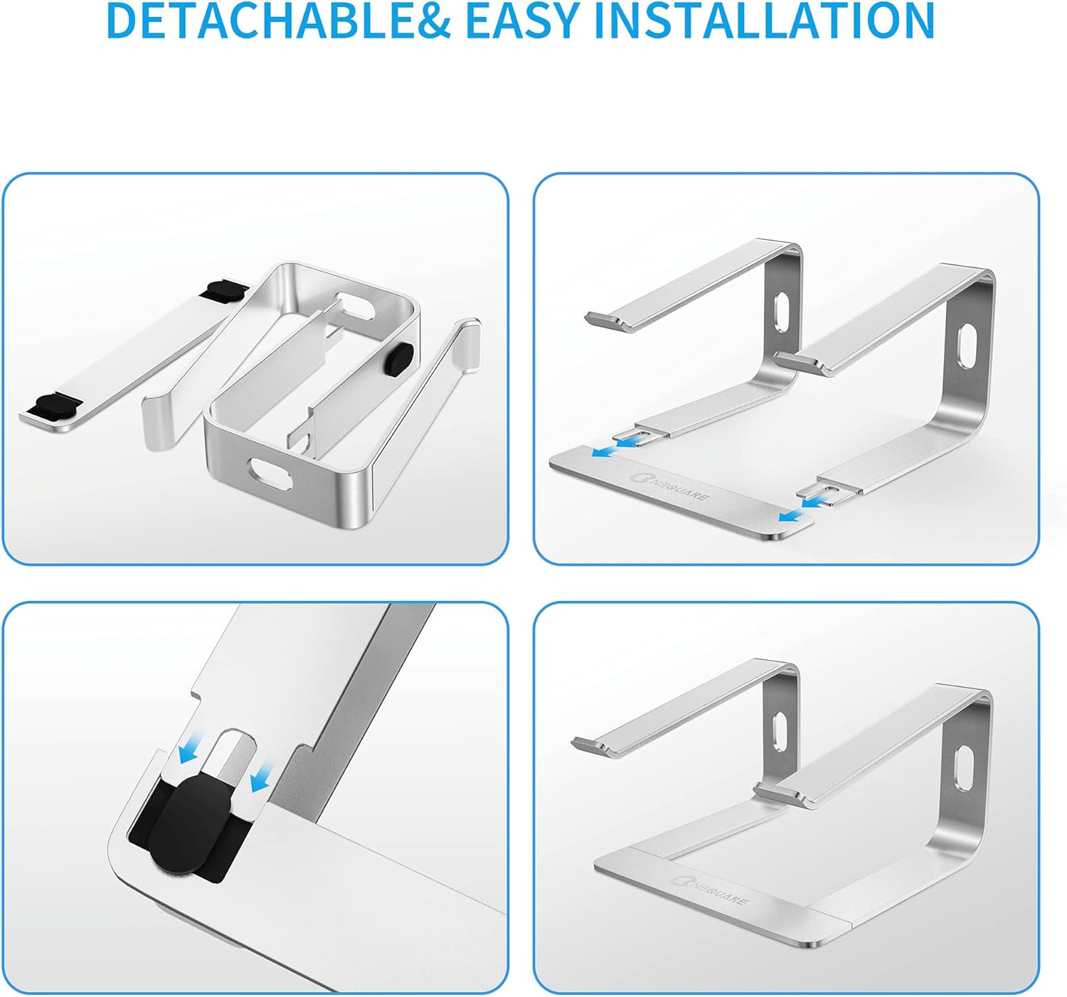 NEQUARE Laptop Stand, Ergonomic Laptop Stand for Desk, Aluminum Computer Holder for Laptop, Detachable Laptop Riser Notebook Stands Compatible with MacBook Air Pro, Dell More 10-17" Laptops, Silver: Electronics