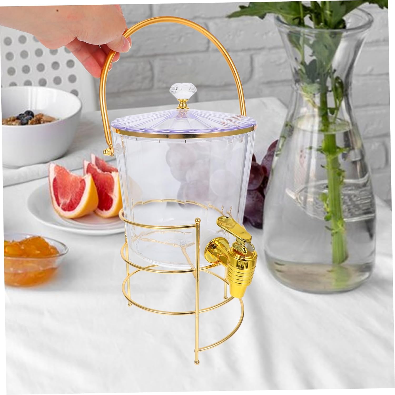 Zerodeko 1Set Versatile Cold Beverage Dispenser with Spigot and Lid Transparent Ice Bucket with Stand for Juice Lemonade and Outdoor Parties