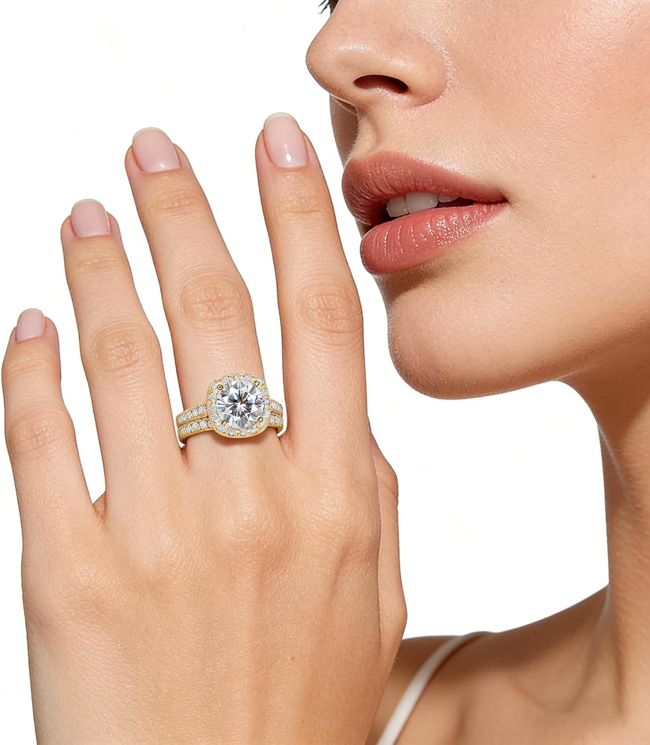 10K/14K/18K Solid Gold Moissanite Engagement Rings for Women, 1/2/3 CT Center Round Cut Wedding Band Silver Anniversary Promise Bridal Rings Set for Her Wife Girlfriend Size 4-12