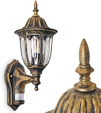 Lampada Da Parete Esterna Loria Con Sensore Di Movimento - Stile Antico In Alluminio Nero - 2