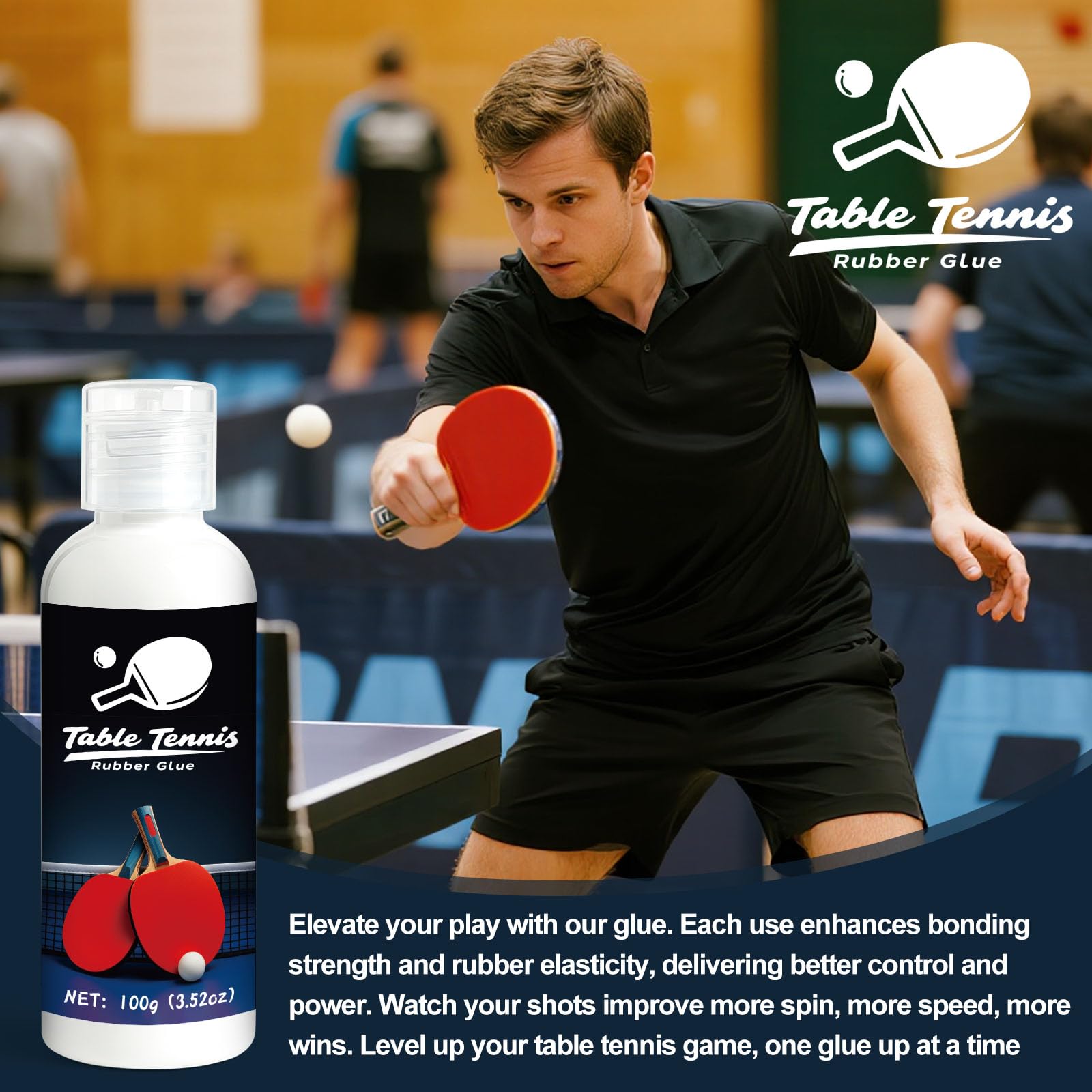 100ml Colle Tennis De Table, Adhésif Conçu pour Le Montage De Revêtements De Tennis De Table avec Éponges Élastiques, Quatre Brosses en Éponge Permettent Un Changement De Revêtement Facile