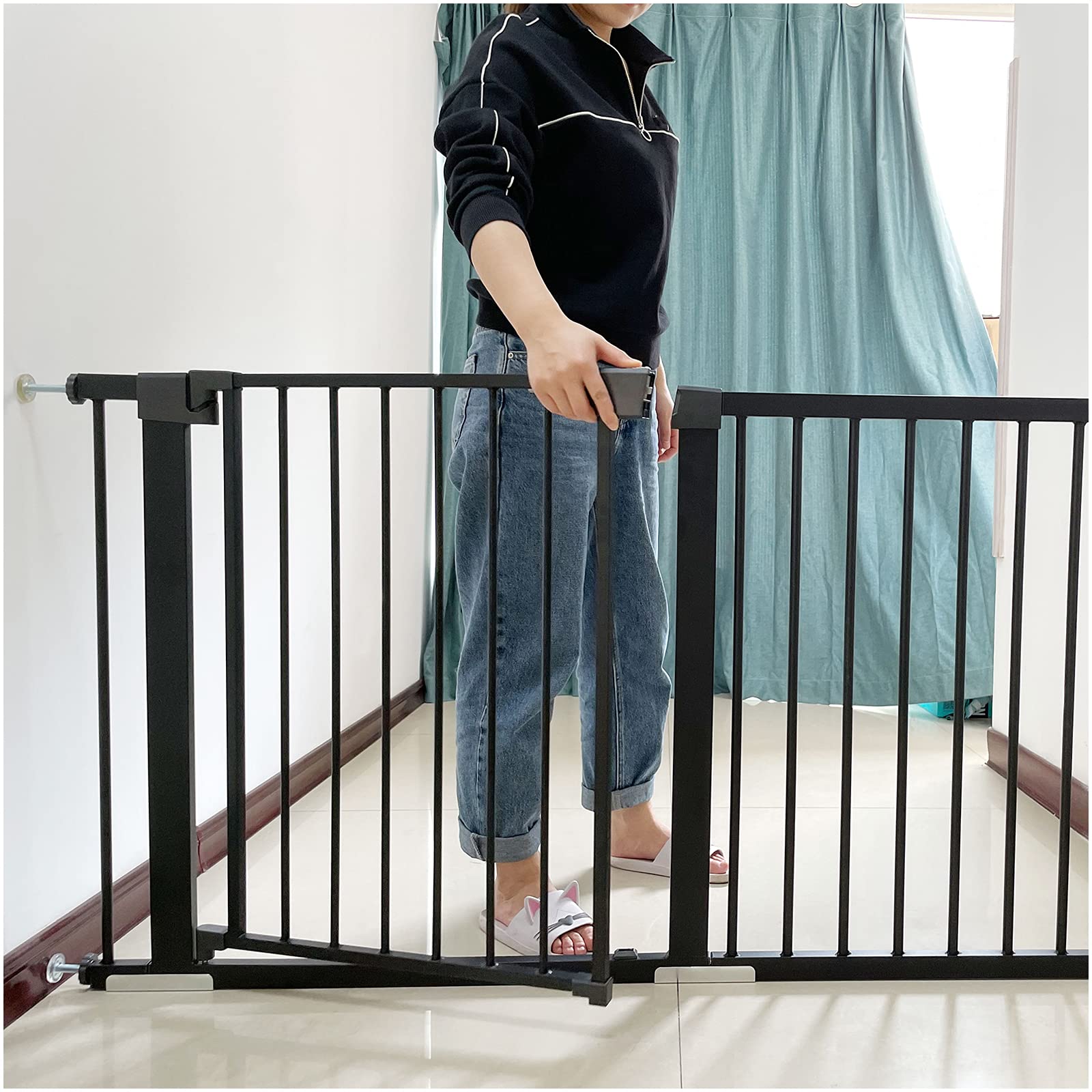 Amazon Co Jp ペットゲート ドア付き オートクローズ パンチする必要はありません 階段上 ベビーゲート ベビーフェンス 大型犬 小型犬 中型犬 柵 犬用ゲート ダブルロック オートクローズ機能 ス転倒防止フェンスウィンドウフェンス ベビー マタニティ