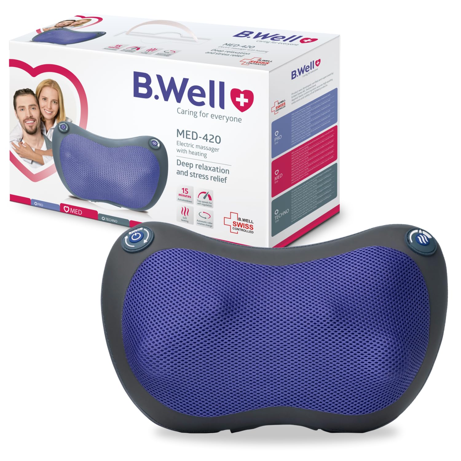 B.Well MED-420 Shiatsu-Massagegerät | Für Nacken, Schultern, Beine & mehr | Schweizer Qualitätsstandards: 3D-Rotationsköpfe mit Infrarot-Wärme, 3 Stufen und praktischer Armschlaufe