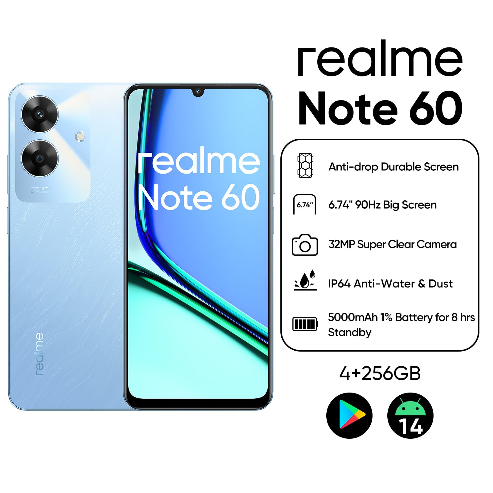realme Note 60 Android Smartphone, 4G Dual SIM Mobile Phone, 6.74