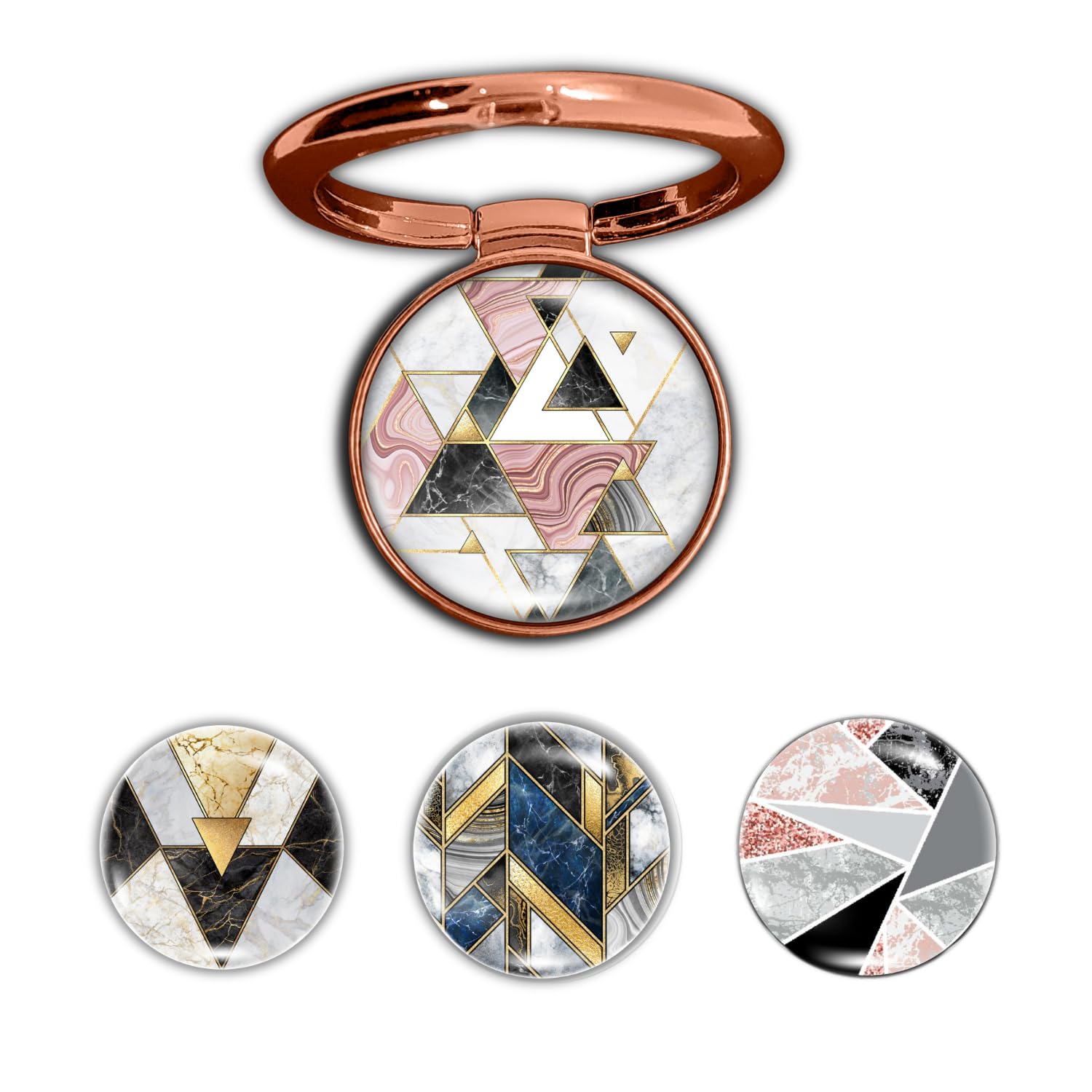 Swap-n-Snap 4-in-1 Metallic Mobile Back Ring Holder | Strong Grip for Phone & Back Cover | 4 3D Logo Magnets | 360° Adjustable Stand