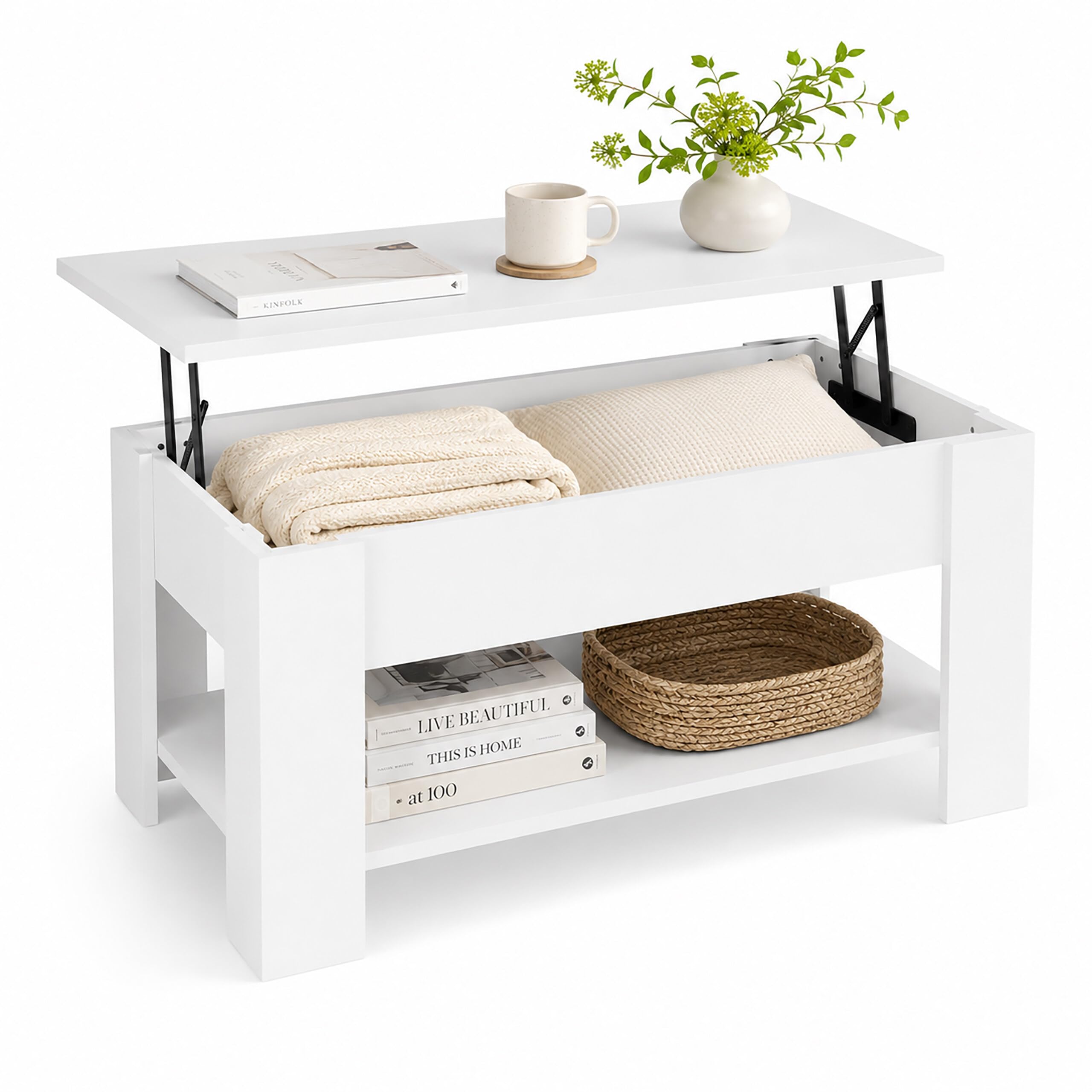 Relaxdays Couchtisch aufklappbar, HBT: 42x98x50 cm, Wohnzimmertisch mit Stauraum, zusätzliche Ablagefläche, Farbwahl