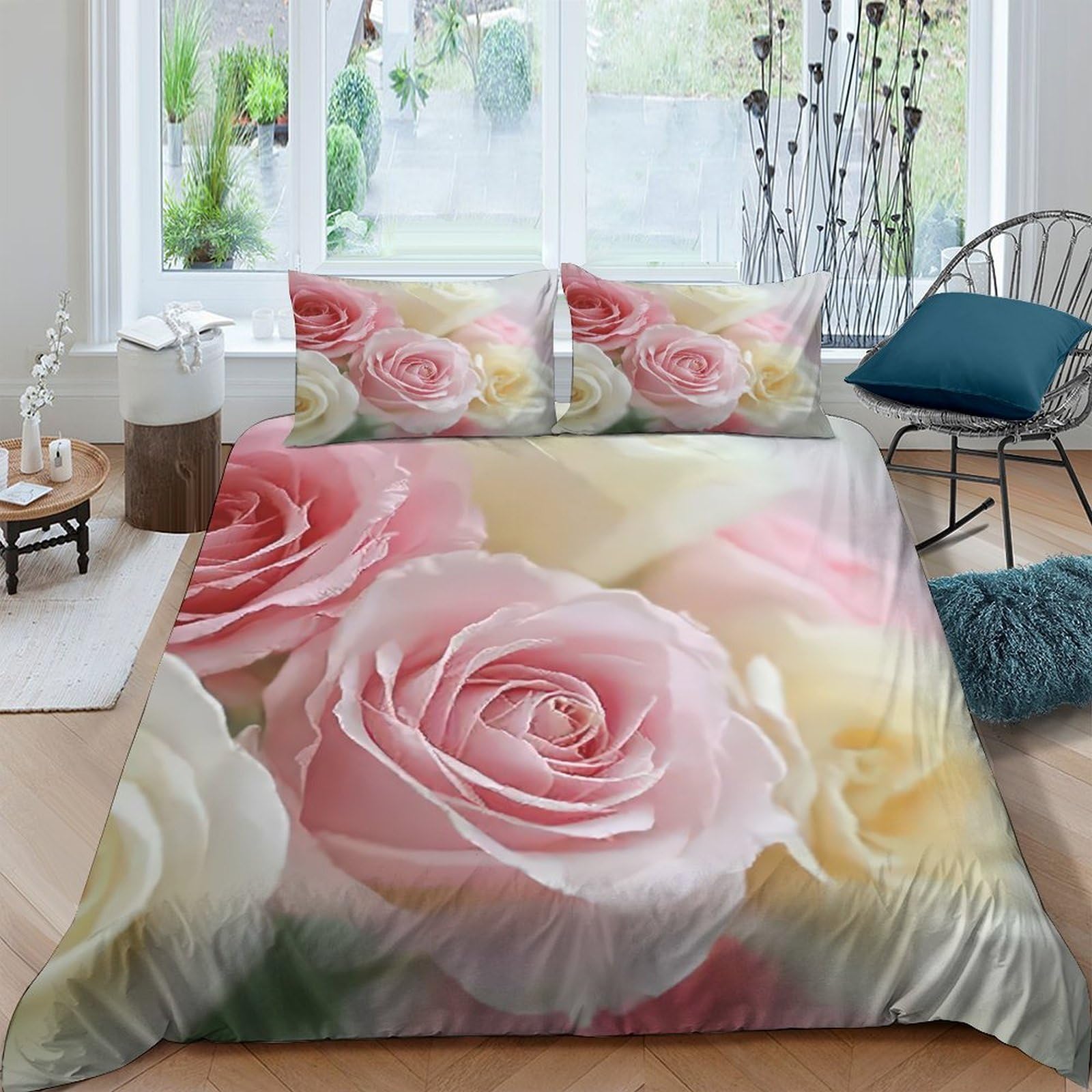 Housse de couette pour enfants et ados en 3D motif roses pour chambre cocooning