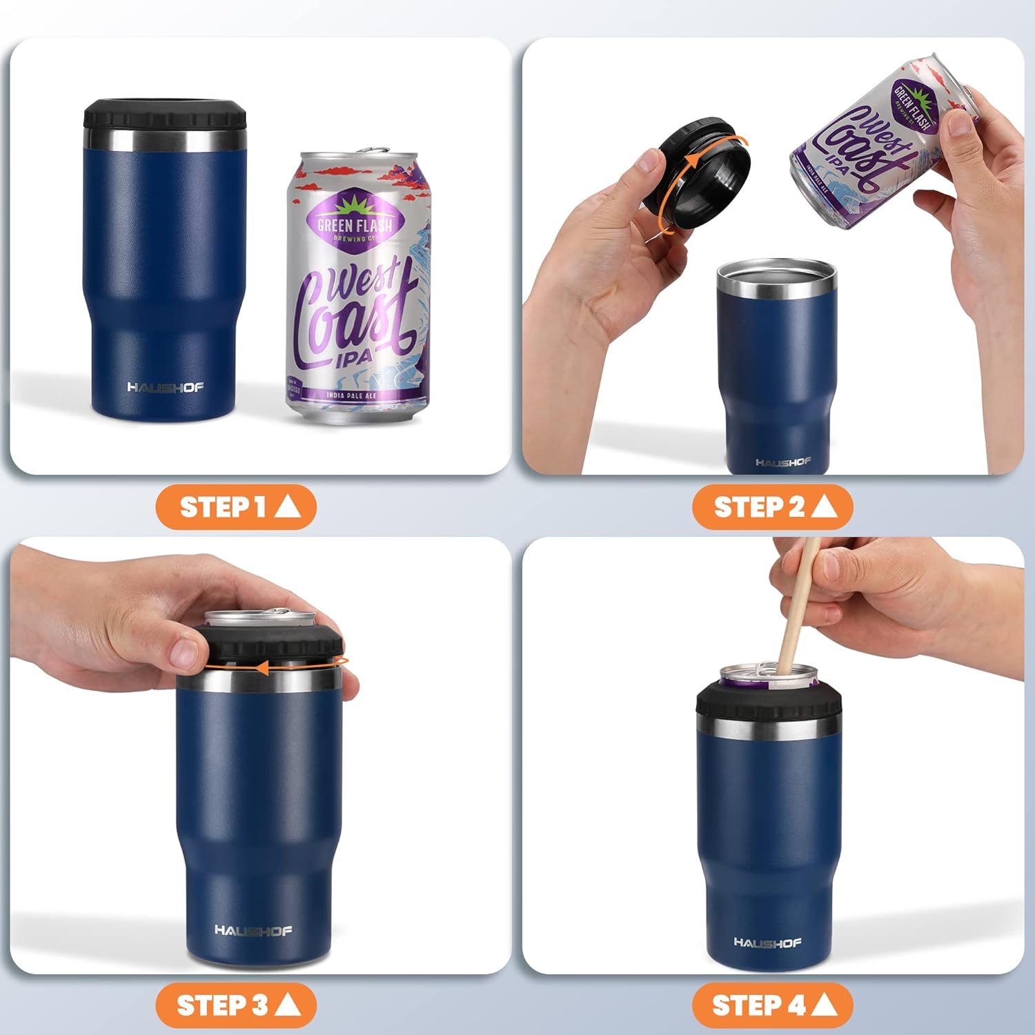HAUSHOF 12 oz Can Cooler, 4 in 1 Insulated Stainless Steel Can Insulator, Fits for 12 oz Standard Can|12 oz Slim Can|12 oz Beer Bottle, Perfect for Camping, Beach, Picnic - Image 7