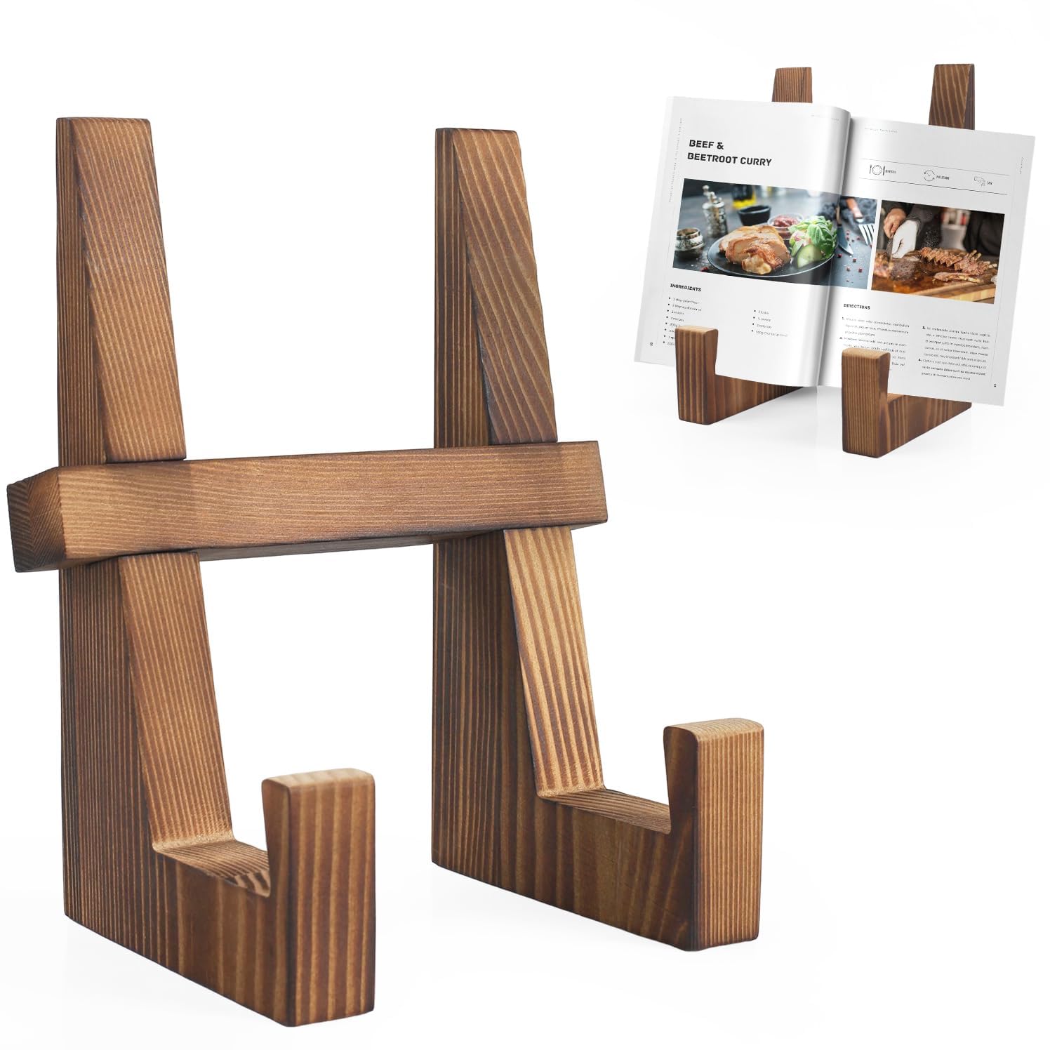 Kochbuchhalter, Buchaufsteller aus Holz Tellerhalter Ständer Buchständer Holz Schallplatten Halter Leseständer für Tellerhalter, Notenblättern, Zeitschriften (Hoch 22cm*Länge 14.7cm)