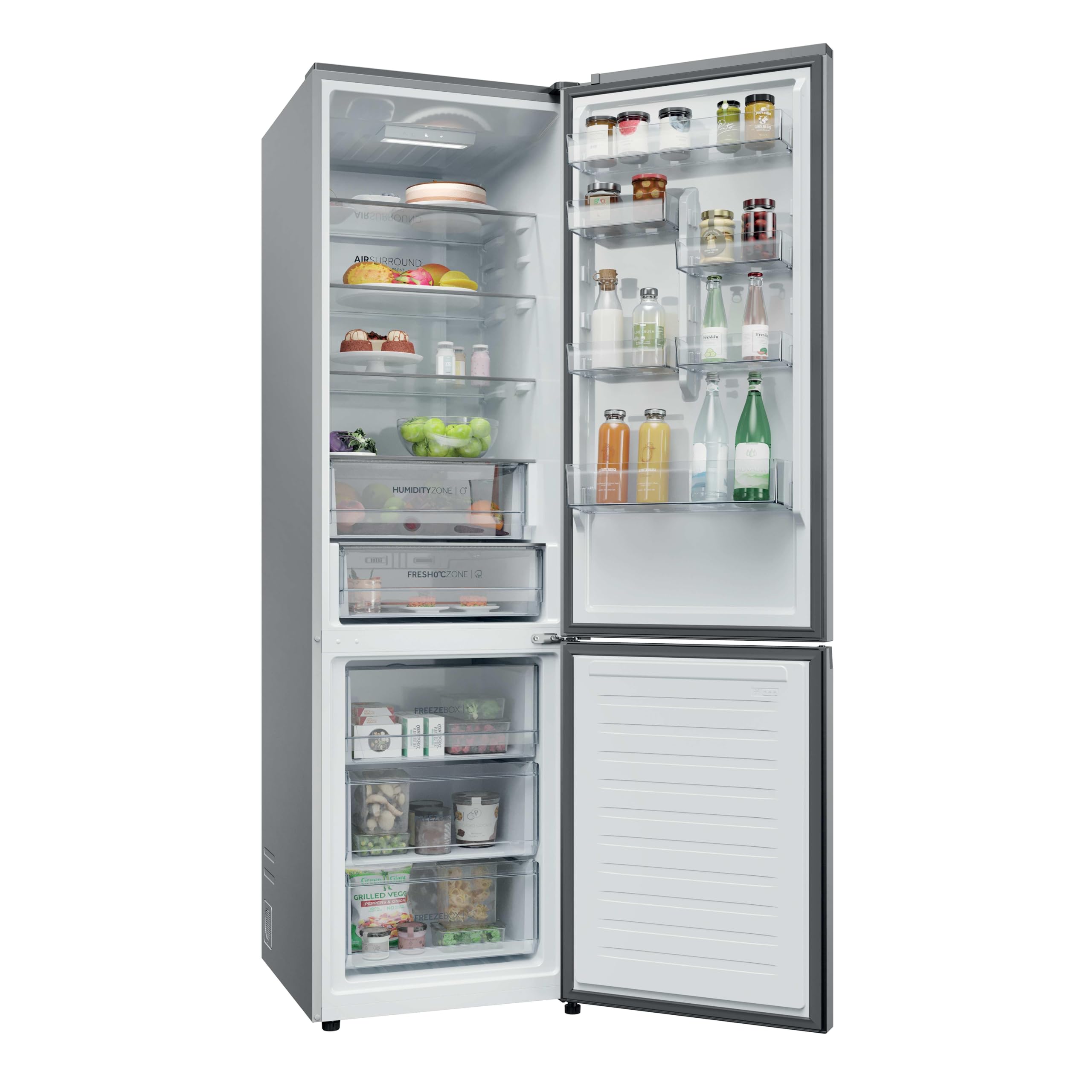 Haier 2D 60 Series 1 PRO HDPR1620ANPK - Frigorífico Combi, 409L, Circular AirFlow, Motor Inverter, Cajón 0º Fresh Zone, Total No Frost, Air Surround, Ancho 60cm, Alto 2,05m, Iluminación LED, Inox