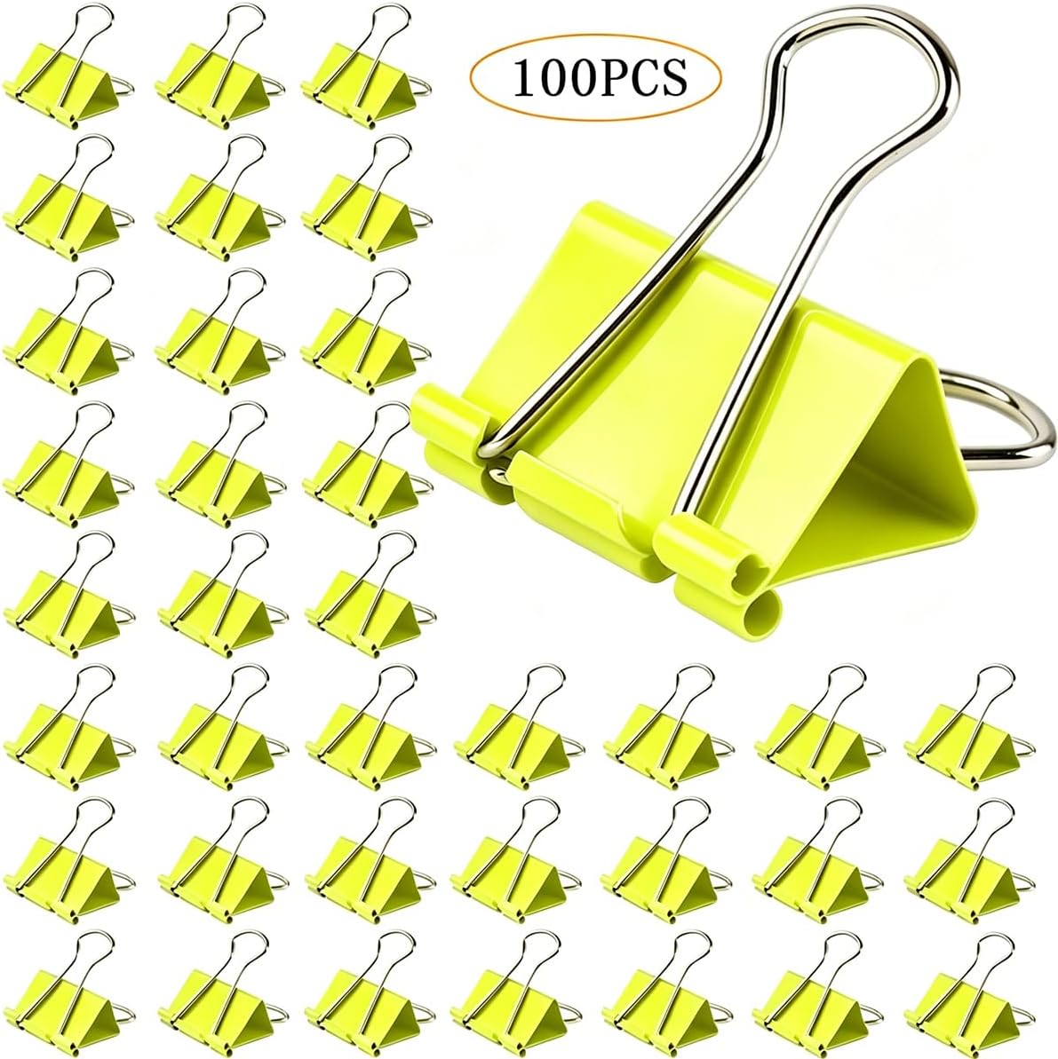 100pcs Binder Clips, Silver Handles Mini Paper Clip, Small Paper Clamps 19mm (0.75 inch), 100 Pack Micro Size Office Clips for Home School and Business (Fluorescent Yellow) image 2