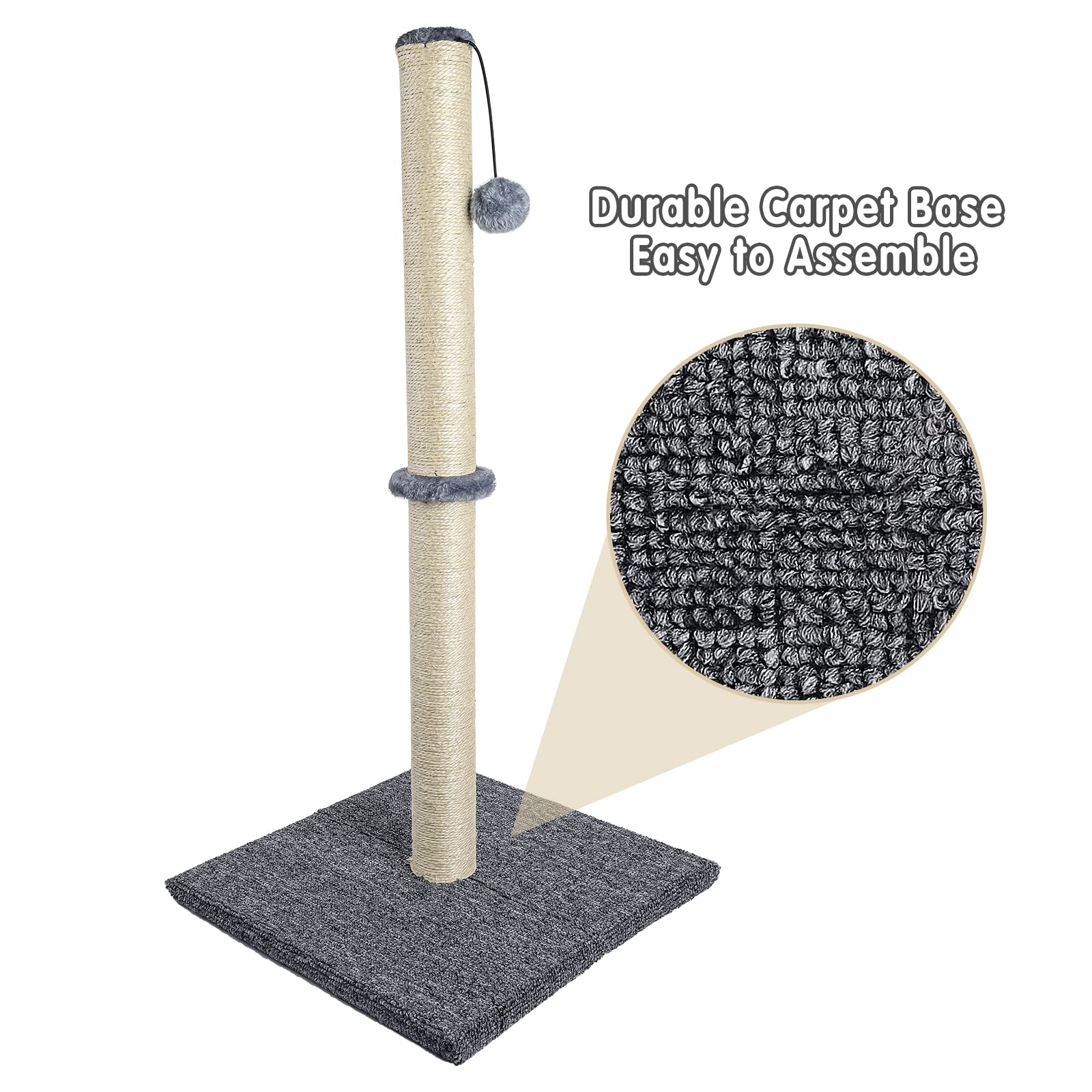 Albero Tiragraffi per Gatti Adulti, 86 cm, in Corda di Sisal Naturale con Palla Appesa, Mobili Durevoli Rivestiti con Morbido Peluche