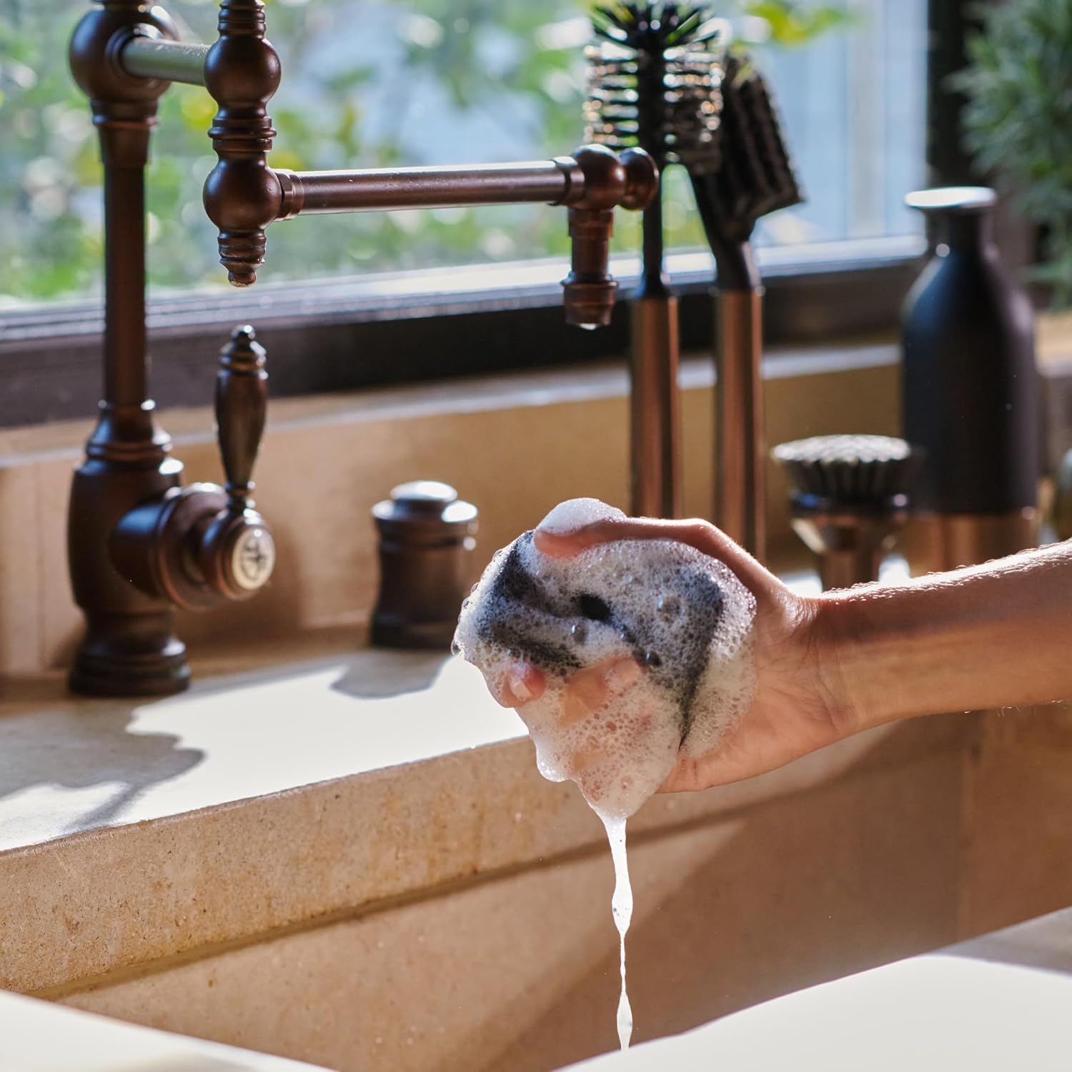 Ionic Non-Scratch Dish Sponges with Magnetized Holder, Odor Resistant Synthetic Scrub Sponges, 12 Pack, Black