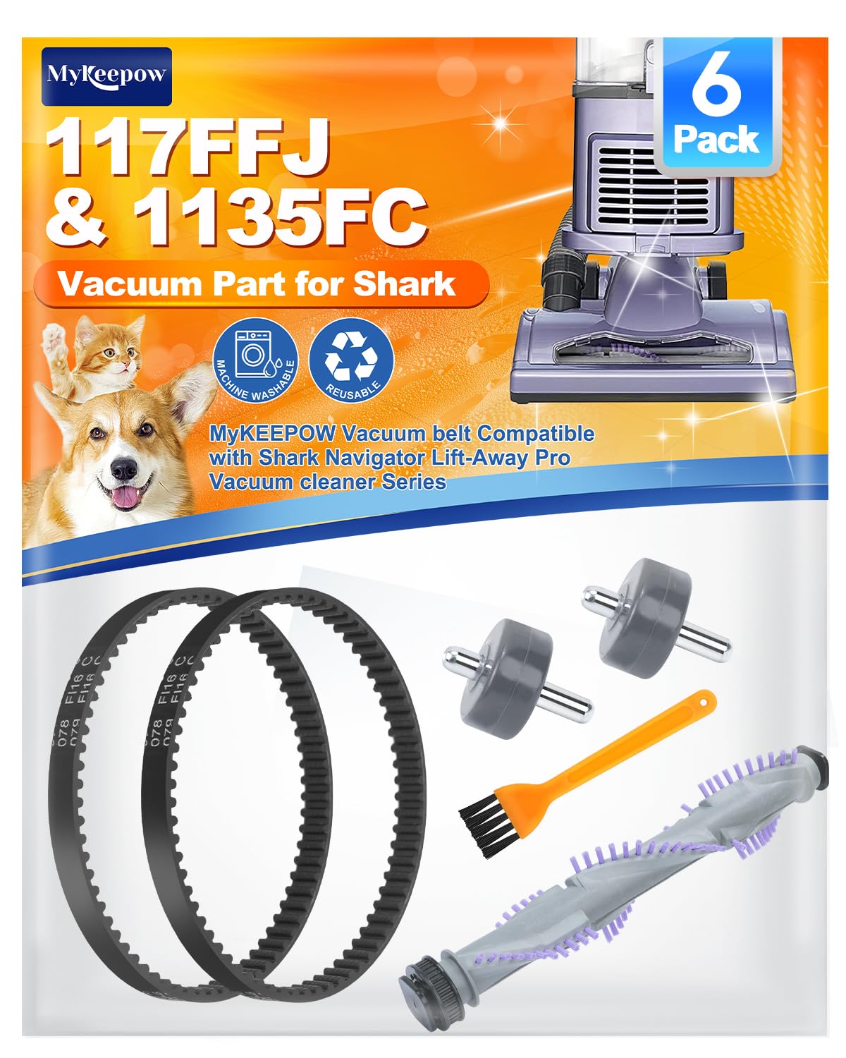 Vacuum Cleaner Brush Roller Belt Compatible with Shark Lift Away Vacuum NV350 NV351 NV352 NV355 NV356 NV356E NV357 NV42 NV22 UV440, 1+2+2+1 Pack