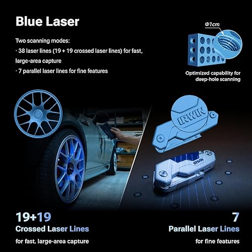 Miniatura 3 de Shining3D [Escáner 3D láser inalámbrico Einstar Rockit] con software de escaneo, 38 líneas láser, 7 líneas láser paralelas, HDR de 0.002 in para