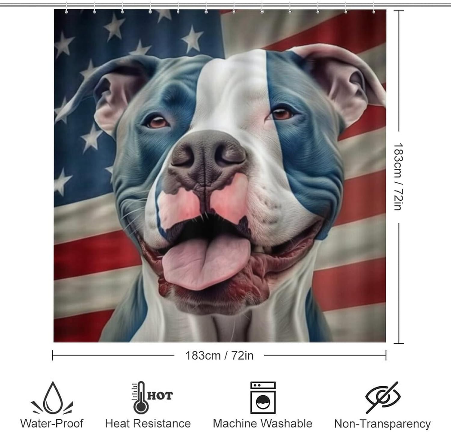 4 Pcs Bathroom Shower Curtain Set,Bathroom Sets with Rugs (Bath Mat,U Shape and Toilet Lid Cover Mat), Pitbull USA Flag Bathroom Decor Set