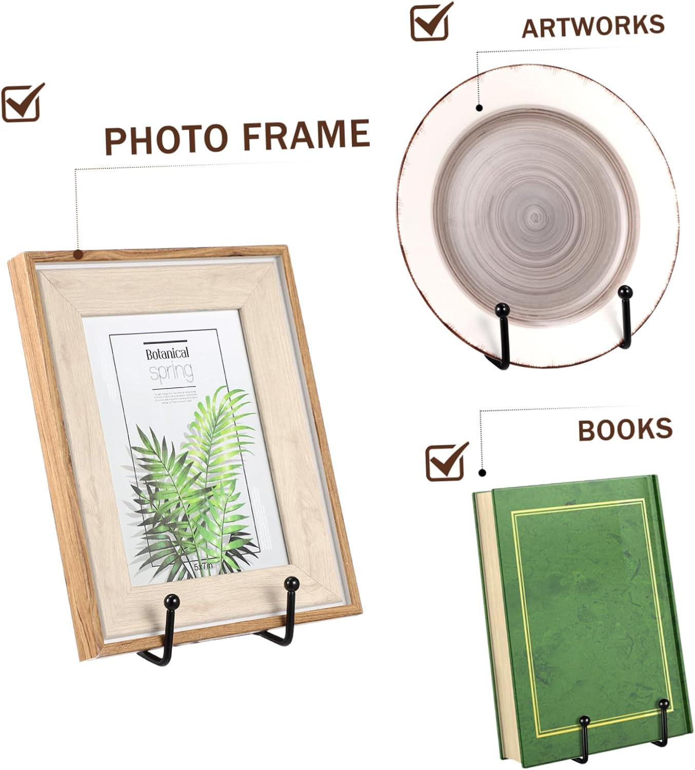 PRETYZOOM 4 Pcs Metal Plate Display Stands Adjustable Easel Holders for Dishes Photos Books Sturdy Design for Home Decor