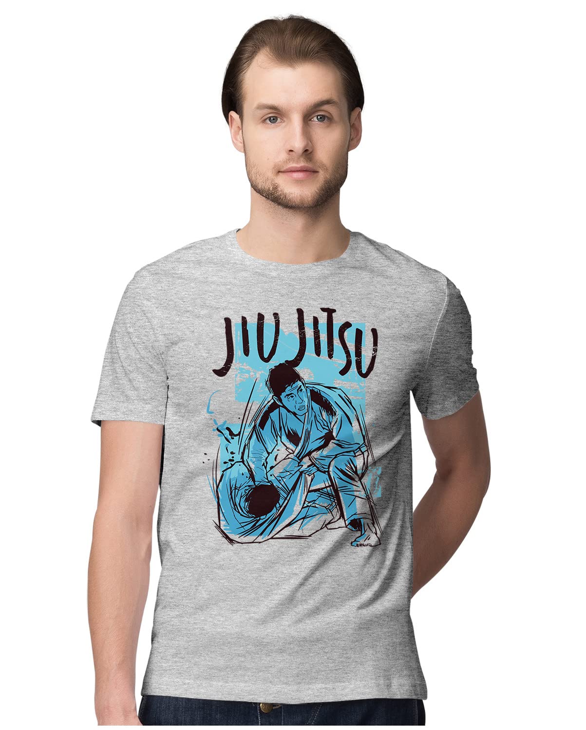 HeybrohMen's Regular Fit T-Shirt Jiu Jitsu Sport 100% Cotton T-Shirt