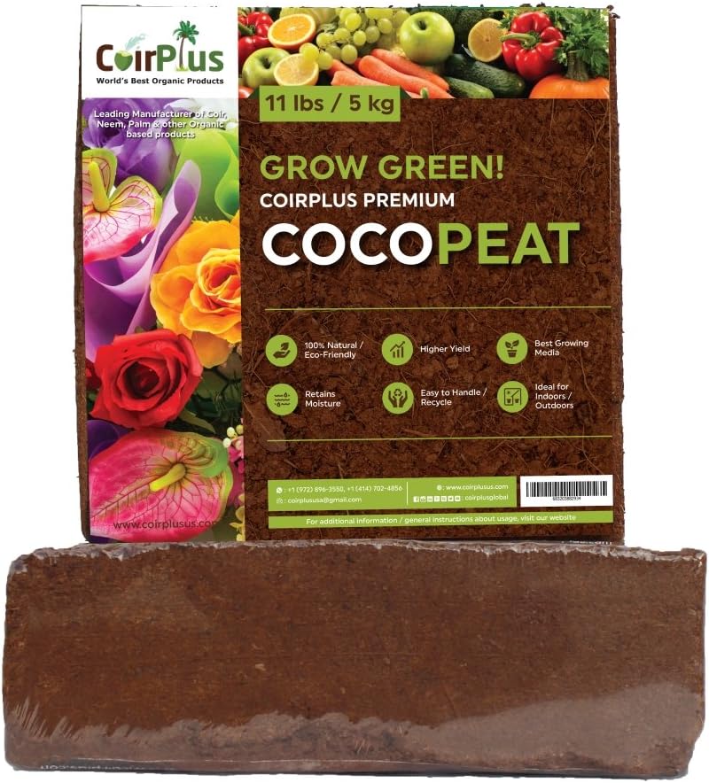 CoirPlus Premium Coco Peat [OMRI Listed]: 11 lbs / 5 kg (1 Piece); 100% Natural and Organic Soil-Less Growing Media