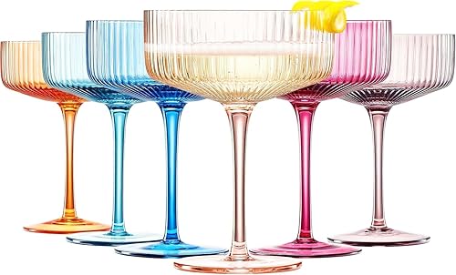 Miniatura 15 de Khen Copé Art Deco vintage acanalado de cristal – 8 onzas – Juego de 12 vasos de cristal – bodas y fiestas, torre de champán, artículos esenciales