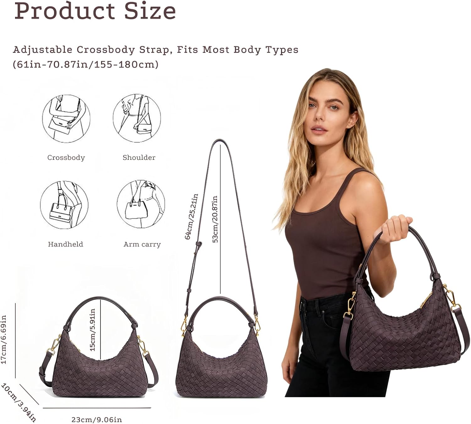 Woven Suede Hobo Purse for Women,Faux Suede Shoulder Bag,Woven Crossbody Bag,Handle Bag with 2 adjustable straps - Image 5