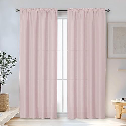 Miniatura 54 de OWENIE Bob Linen Cortinas de Lino de 96 Pulgadas Extra Largas Juego de 2 Paneles para Sala de Estar Dormitorio, Filtrado de Luz Cortinas de Ventana