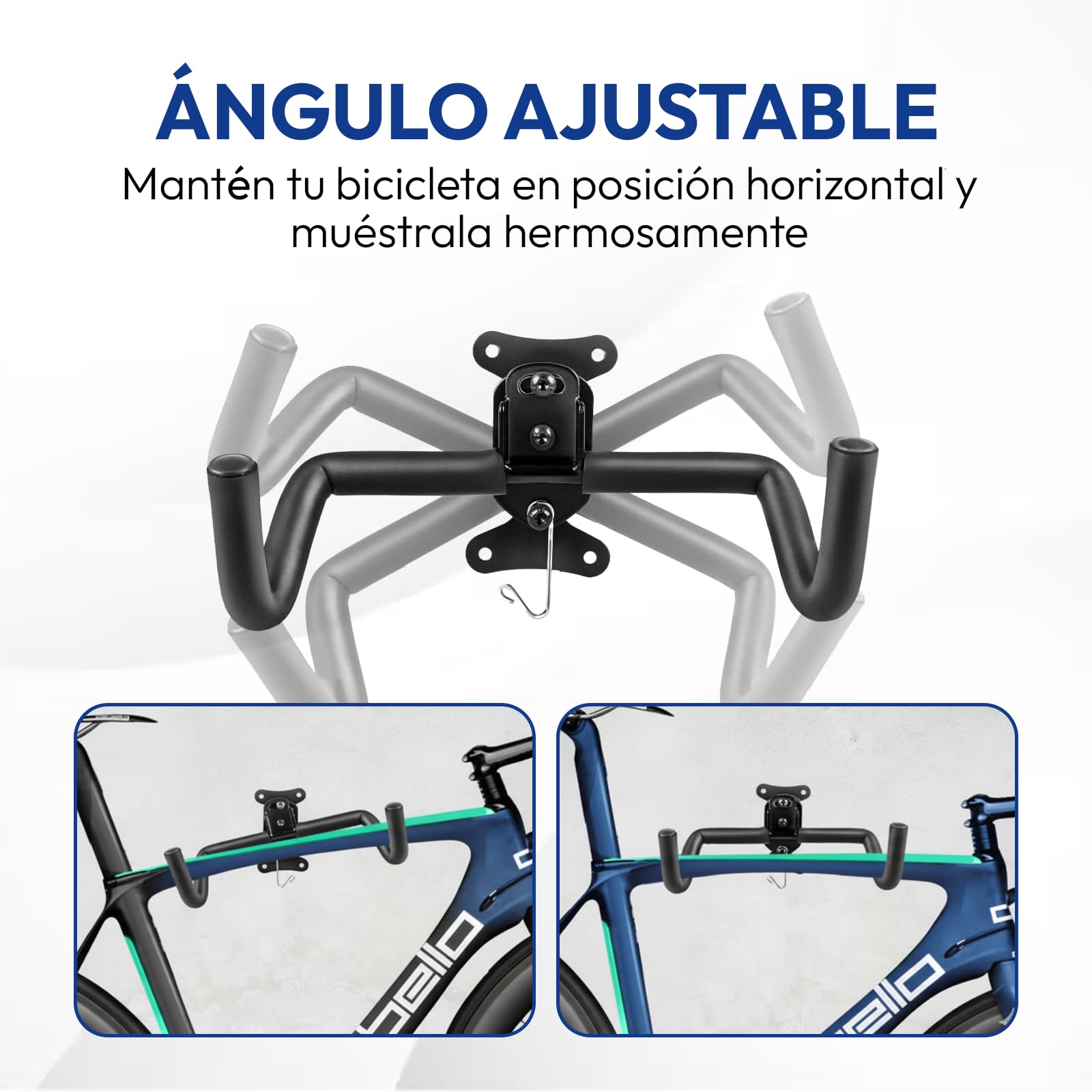Samos® Soporte Bicicletas Pared Plegable – Colgador de Bicicleta de Universal con Ganchos Revestidos y Estructura de Acero – Soporte Pared Bicicleta Ajustable para Montaña, Carretera o Paseo