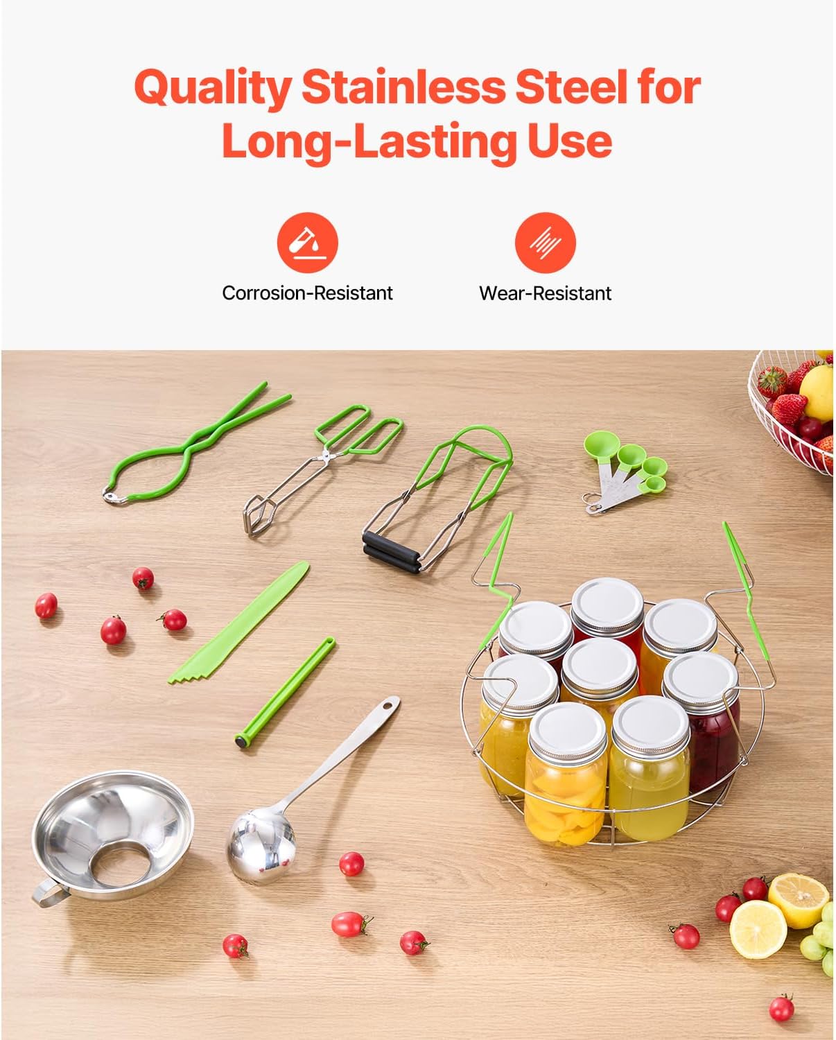 Happybuy Canning Supplies Starter Set - 9 - Piece Stainless Steel Water Bath Canning Kit Ideal for Newbies! Includes Rack, Ladle, Measuring Spoon, Funnel, Tongs, Jar Lifter & Jar Wrench