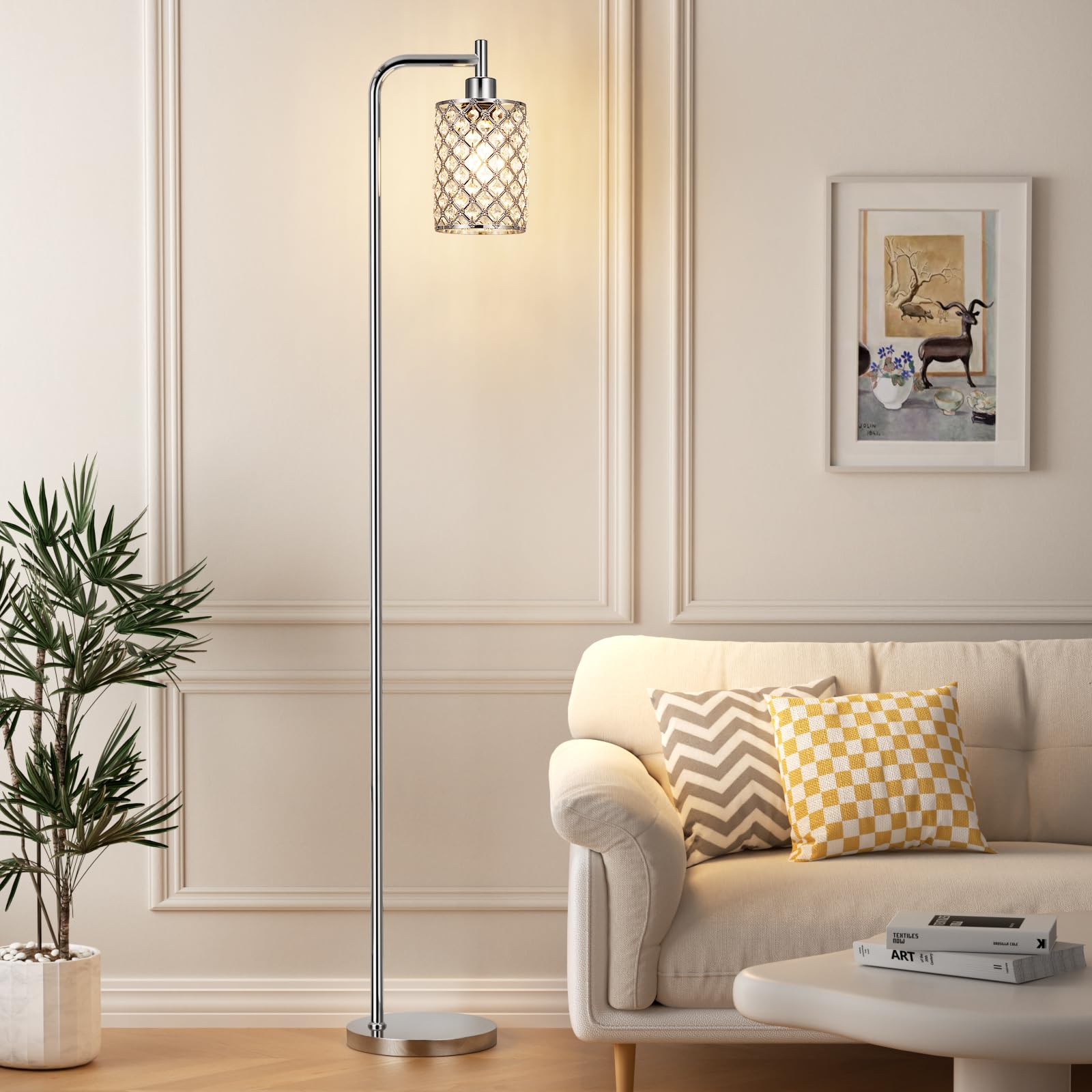 Ziisee Crystal Floor Lamp - Industrial Modern Standing Lamps with LED Bulb for Living Room Bedroom Office - Silver