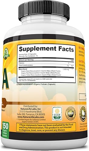 Miniatura 7 de Cápsulas veganas de maca orgánicas negro rojo amarillo 0003 oz por cápsula 150cápsulas 100 puro y natural sin OMG energizante natural