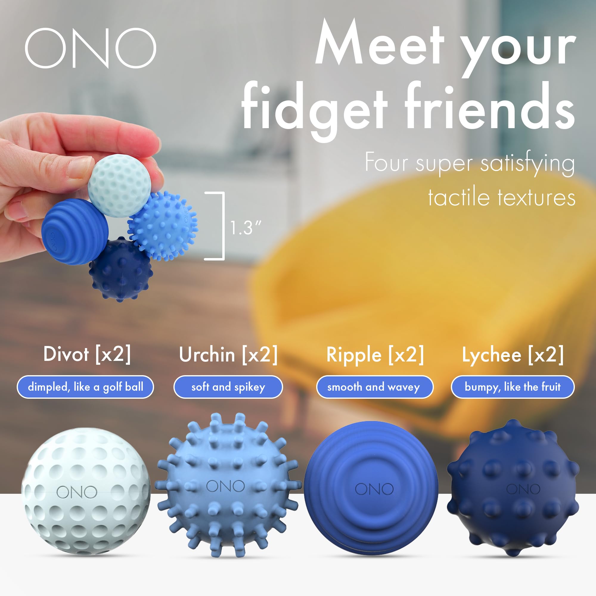 ONO Signets - Silicone Magnetic Balls with Textured Dimples, Bumps, and Waves, Sapphire, 21.67 mm - Image 3