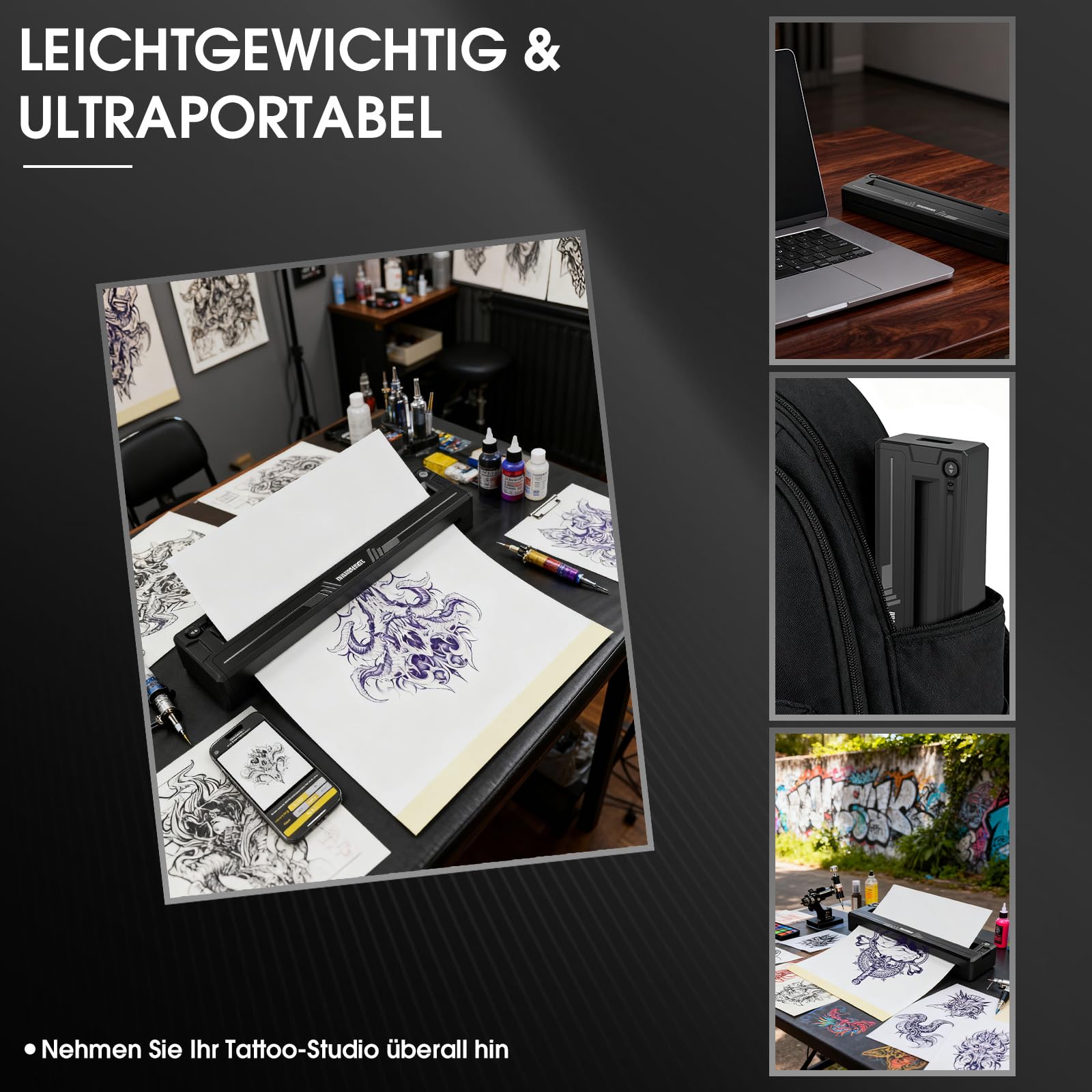 Dragonhawk Tattoo Schablonen Drucker Kabelloser Bluetooth für Smartphone & PC, tragbarer Thermodrucker, kompatibel mit Android, iOS, macOS, Windows – ideal für Anfänger & Profis