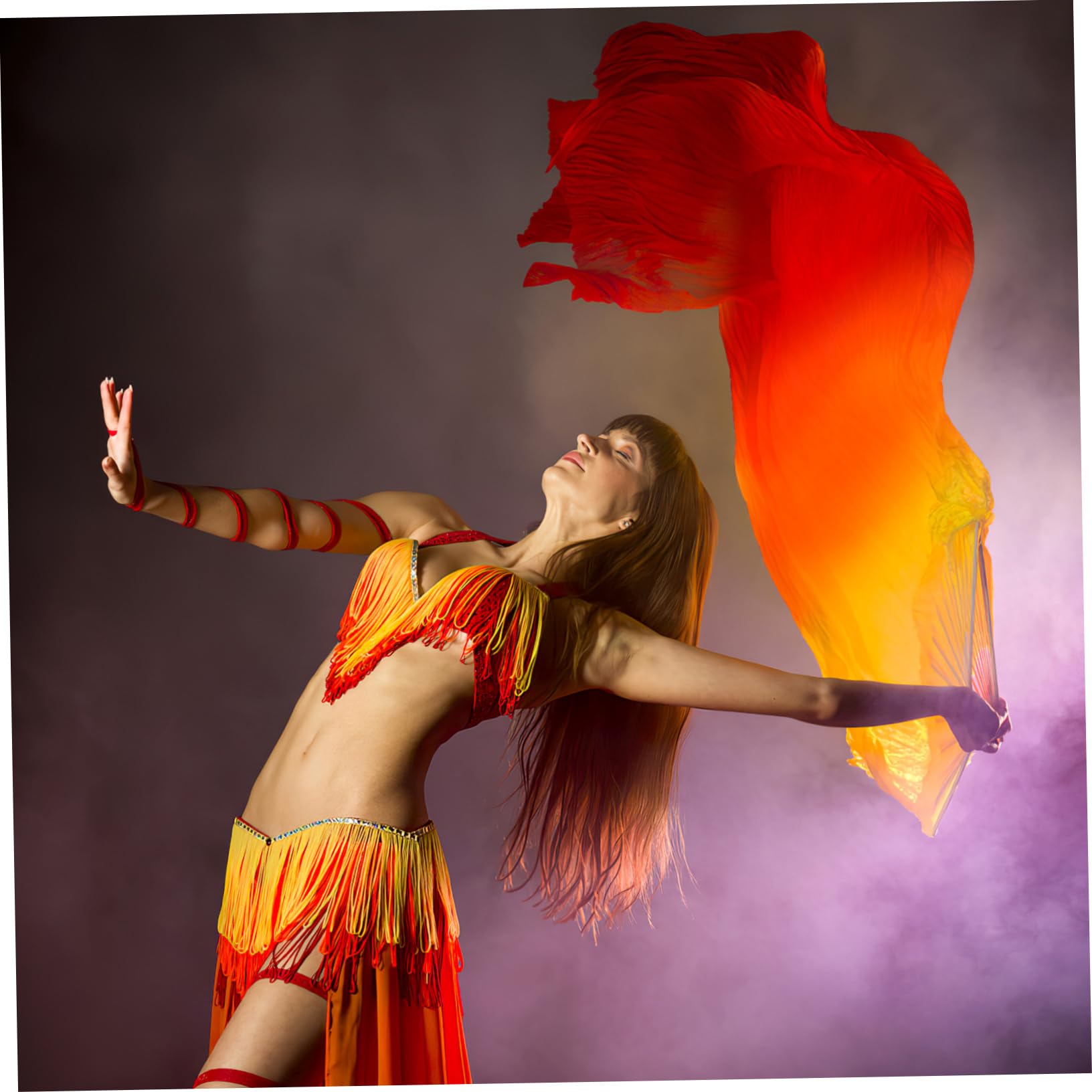 YARNOW Abanico Bailarín de Bambú y Seda Color Degradado para Danza del Vientre