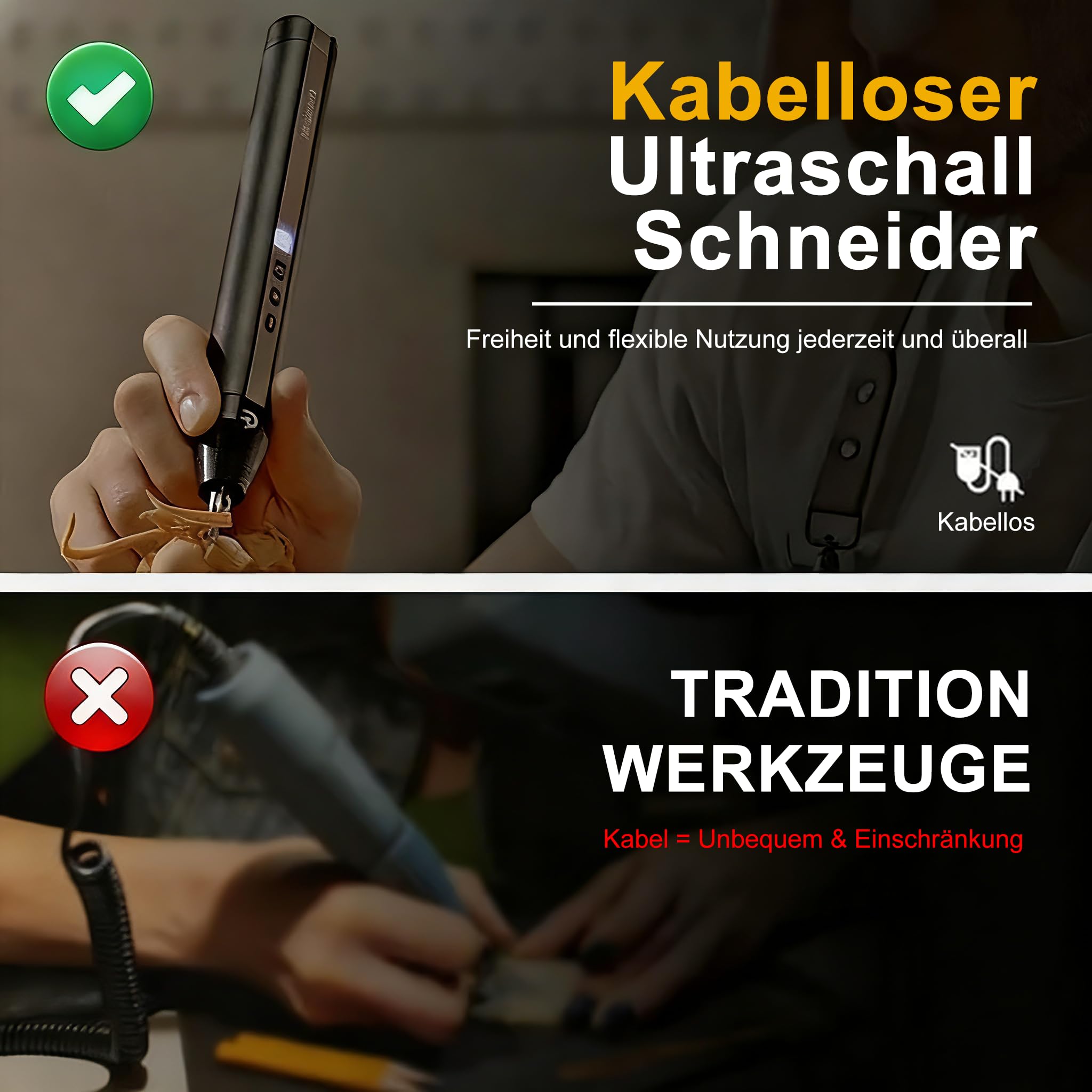 Hanboost C1 Professionelles kabelloses Ultraschall-Bastelschneider-Set, Multi-Material kompatibel für DIY-Projekte (HanC1)