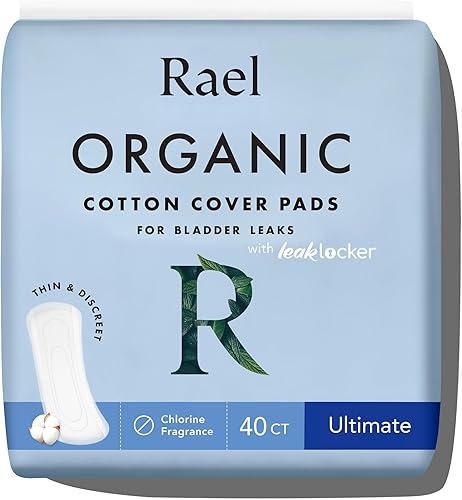 Rael Almohadillas de incontinencia para mujer, funda de algodón orgánico, esencial posparto, absorción pesada, control de vejiga, núcleo de 4 capas