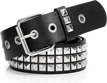 SUOSDEY Women Leather Belt for Jeans Dress Bullet Rivet Belts Women Men Black Studded Gothic Belt Punk Style with Metel Buckle Hip Hop
