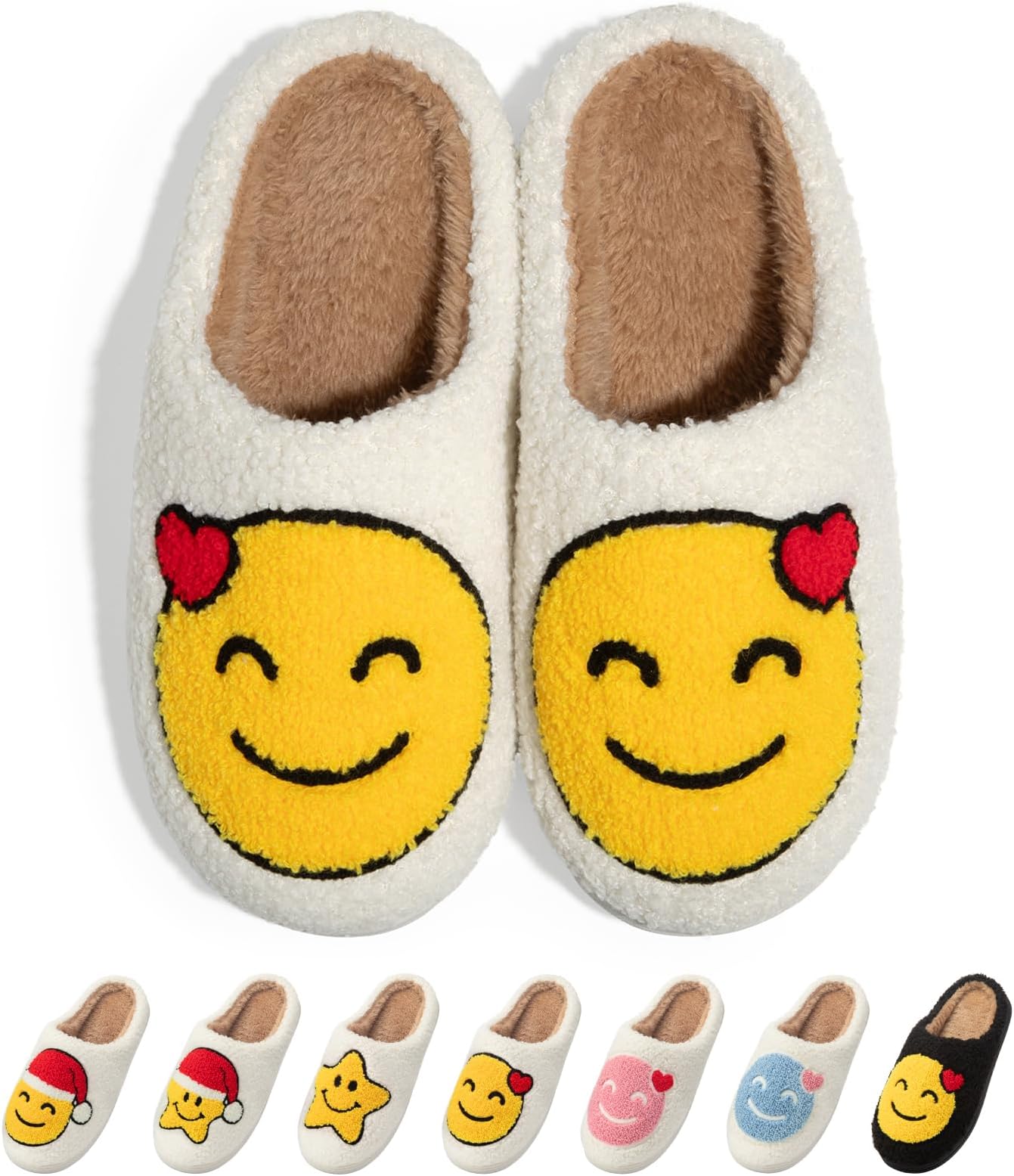ATHMILESmiley Face Slippers for Women Men Indoor Cute House Shoes Fuzzy Fluffy Cozy Slippers Happy Face Preppy Comfy for Bedroom Outdoor