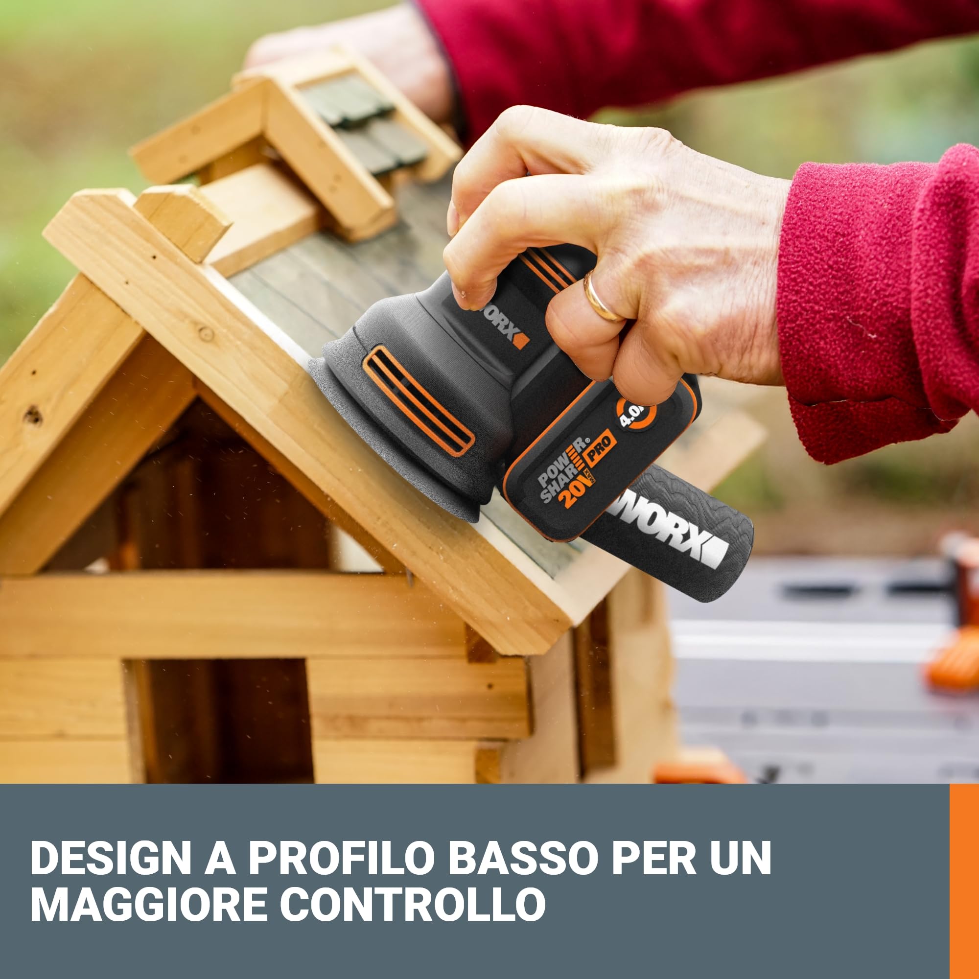 WORX NITRO - Levigatrice eccentrica senza fili, 20 V, piastra di levigatura 125 mm, ideale per superfici piane o curve, Brushless, velocità variabile, fornita senza batteria e caricabatterie, WX823.9